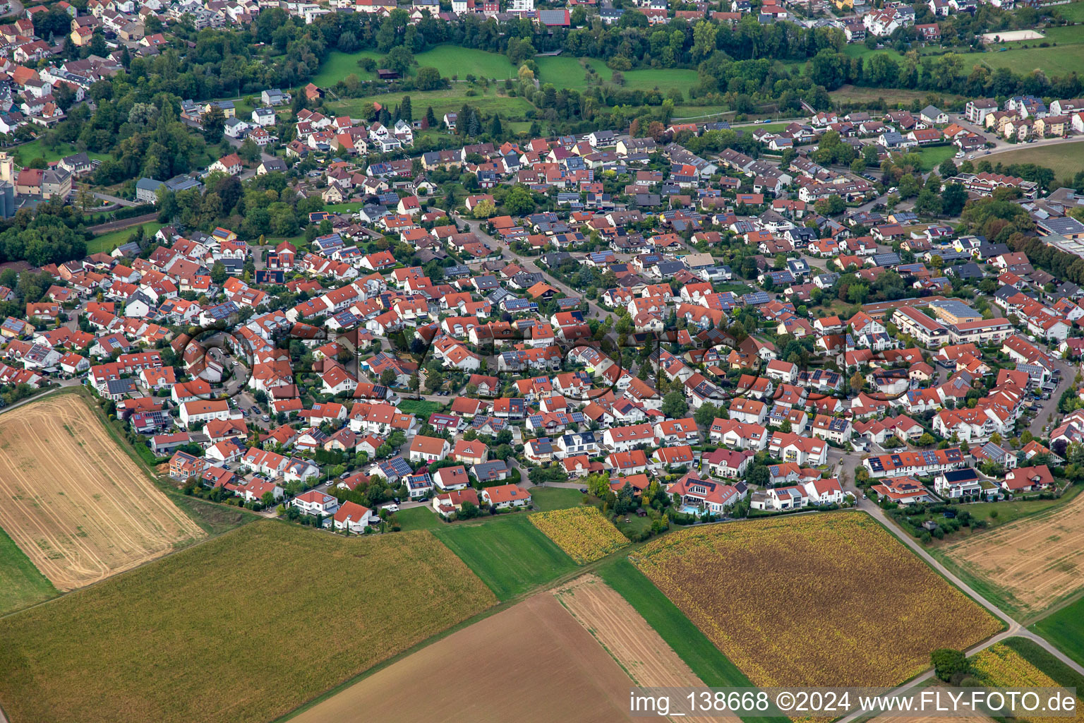 Aerial view of District Schluchtern in Leingarten in the state Baden-Wuerttemberg, Germany