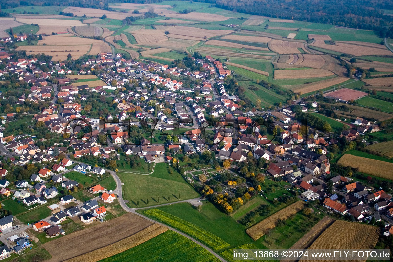 Aerial view of District Legelshurst in Willstätt in the state Baden-Wuerttemberg, Germany