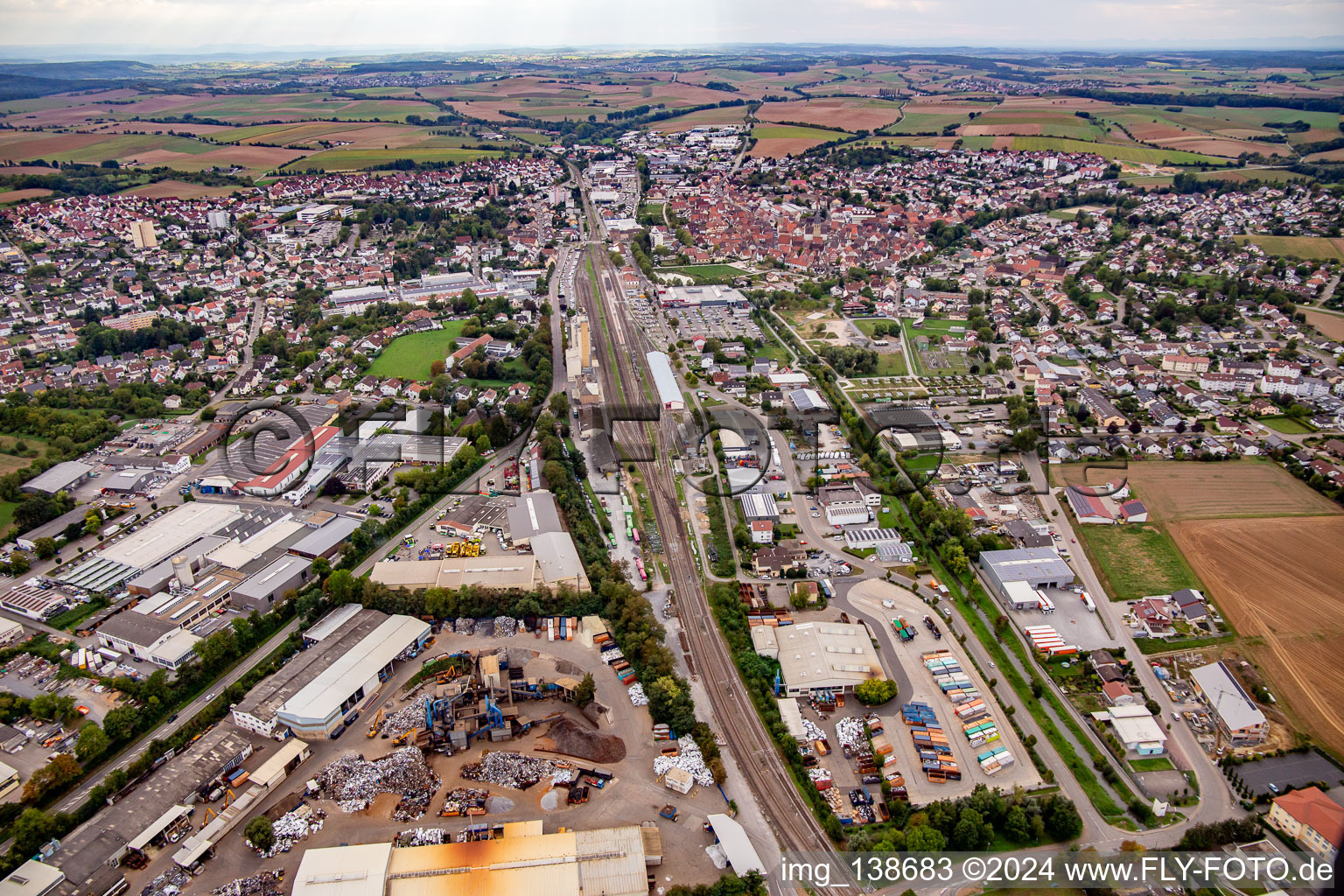 Aerial view of Railway line severed Eppingen in Eppingen in the state Baden-Wuerttemberg, Germany