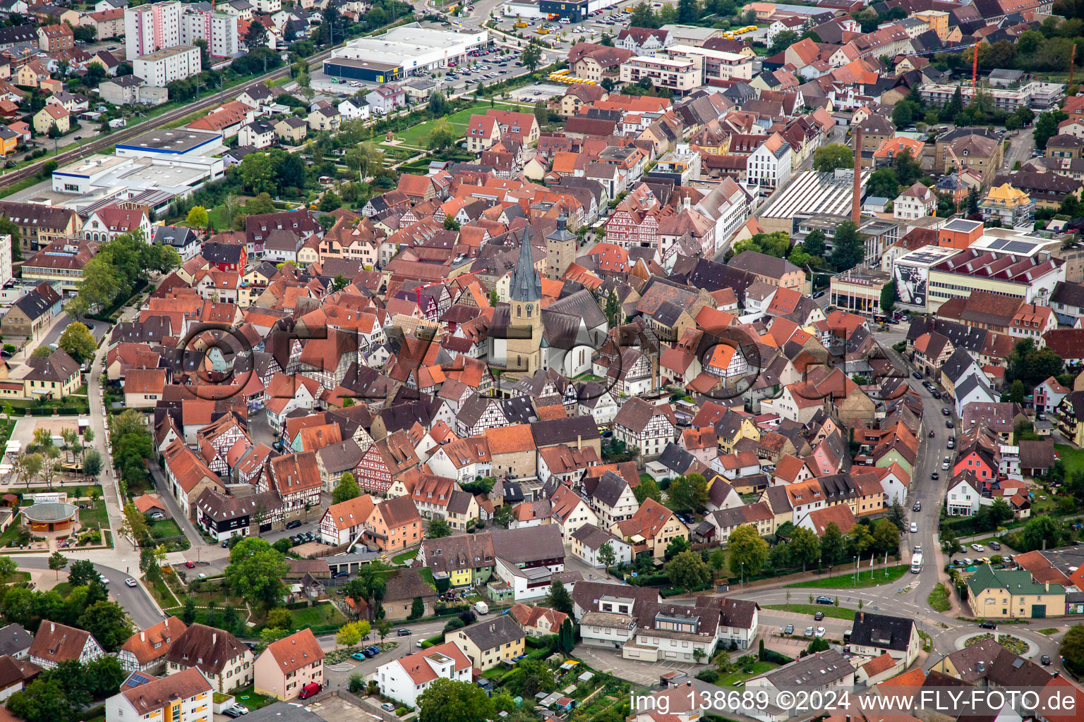 Historic old town with Church of Our Lady in Eppingen in the state Baden-Wuerttemberg, Germany