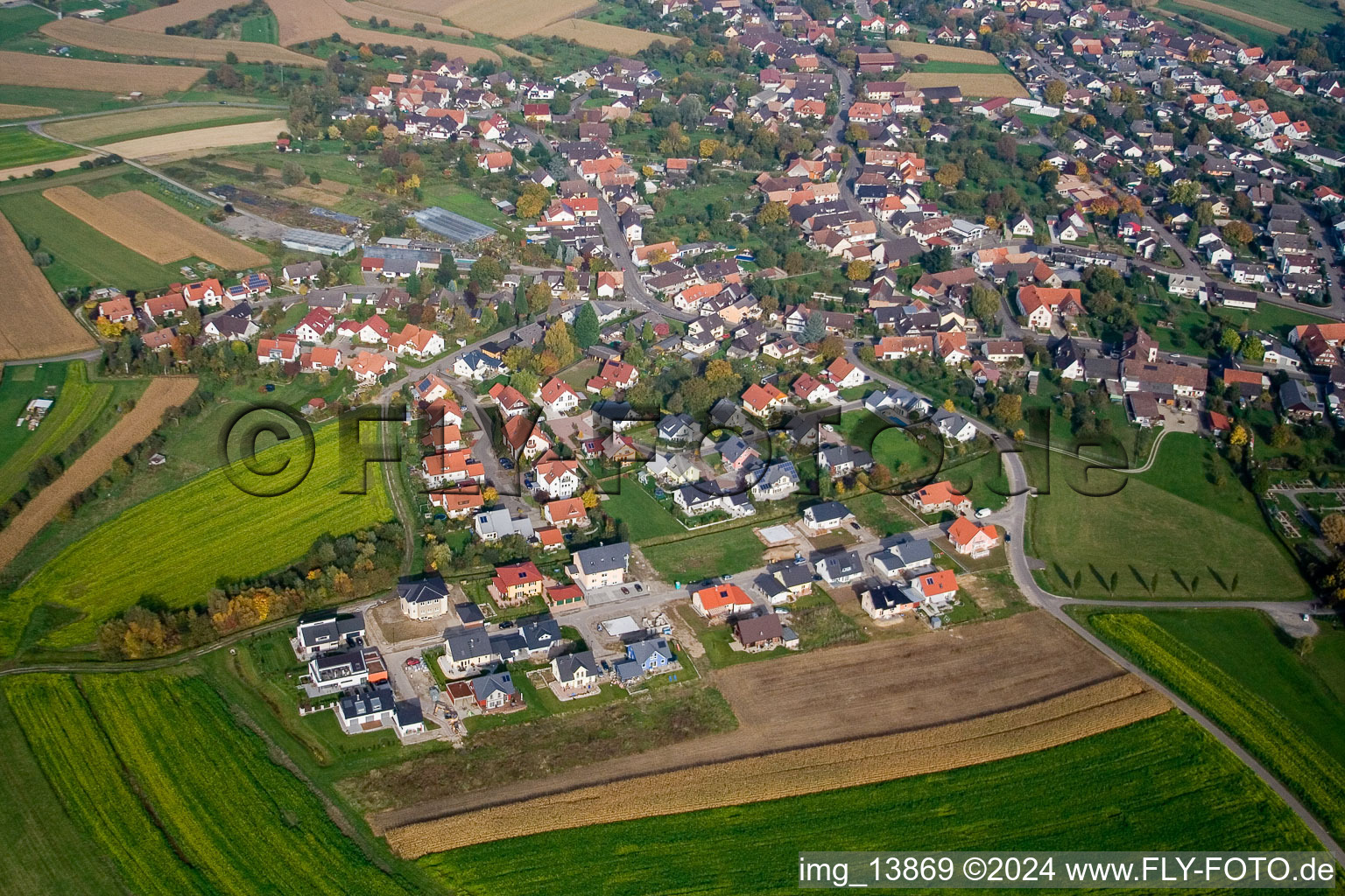 Aerial view of Village view in the district Legelshurst in Willstätt in the state Baden-Wuerttemberg, Germany