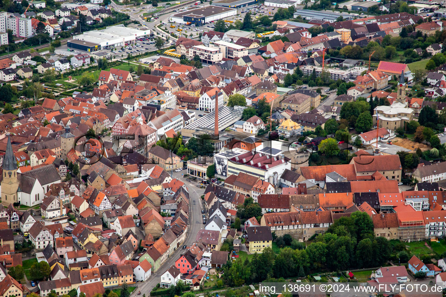 Historic old town with brewery Palmbräu Epping GmbH & Co. KG in Eppingen in the state Baden-Wuerttemberg, Germany