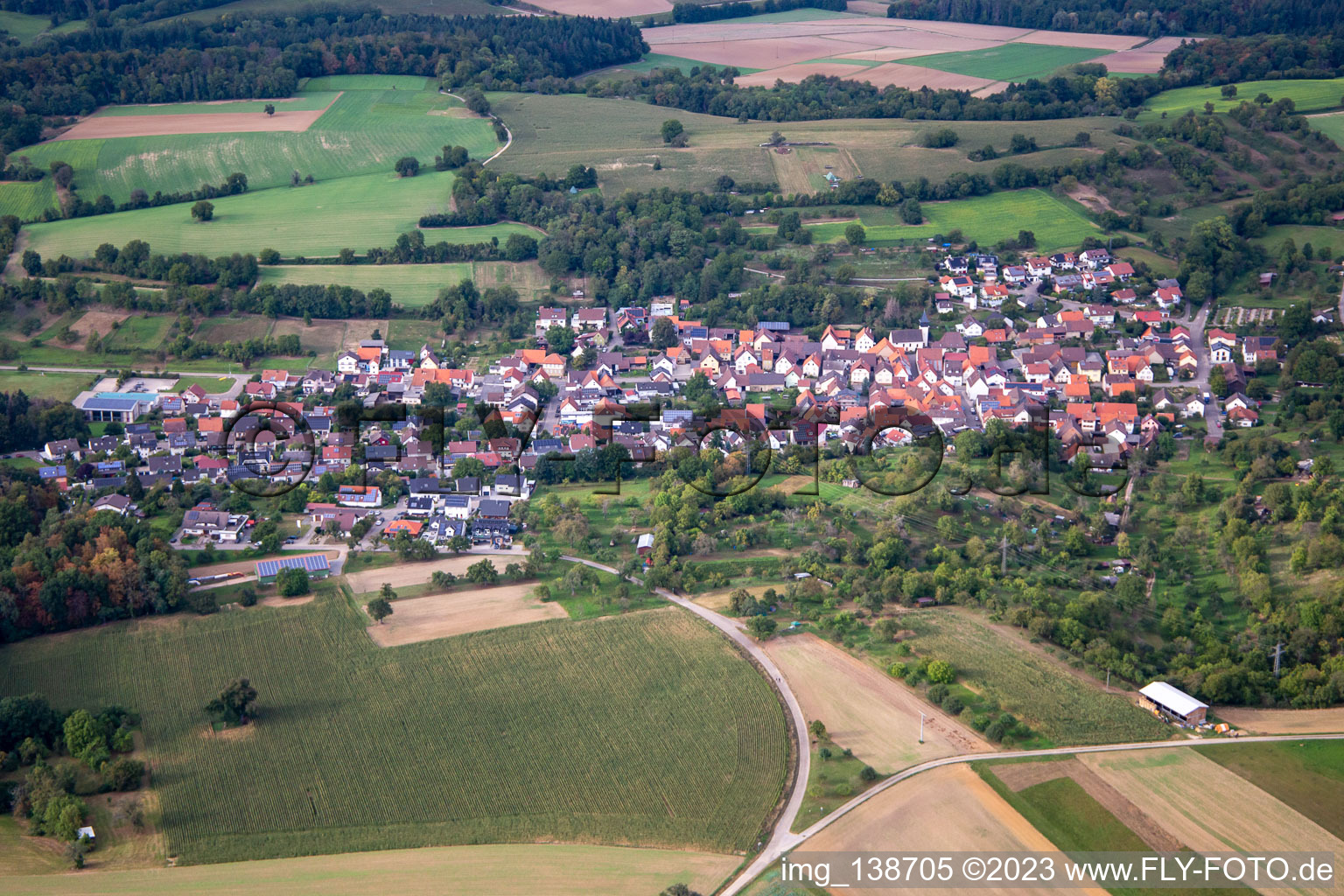 From the south in the district Bahnbrücken in Kraichtal in the state Baden-Wuerttemberg, Germany