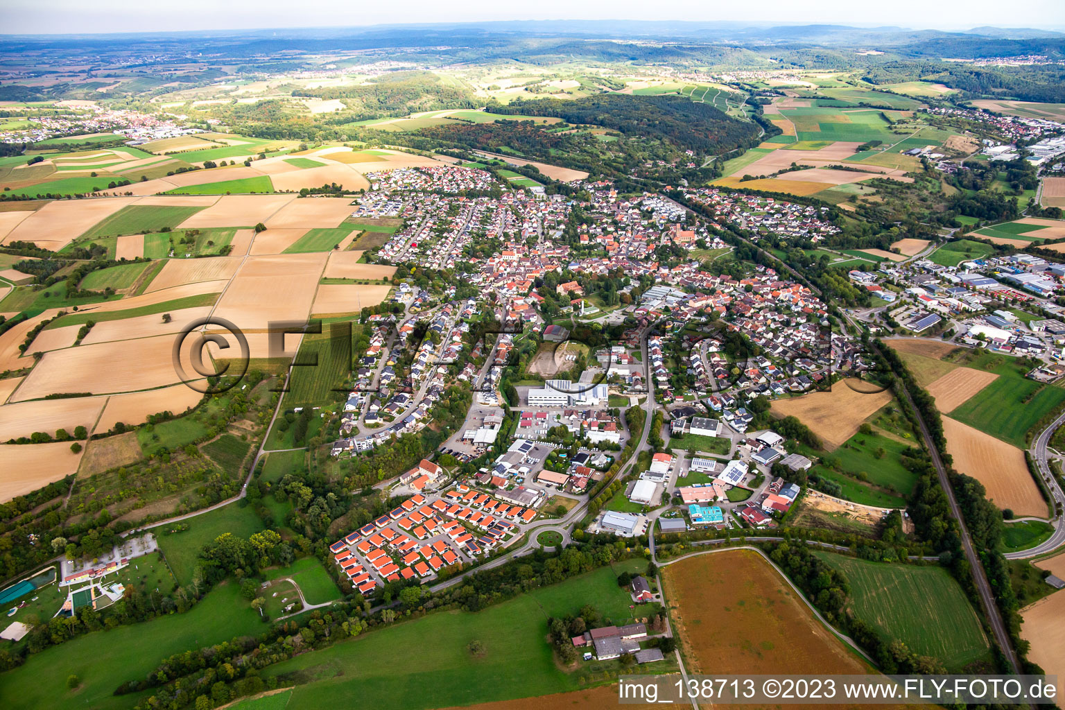 From the west in the district Flehingen in Oberderdingen in the state Baden-Wuerttemberg, Germany