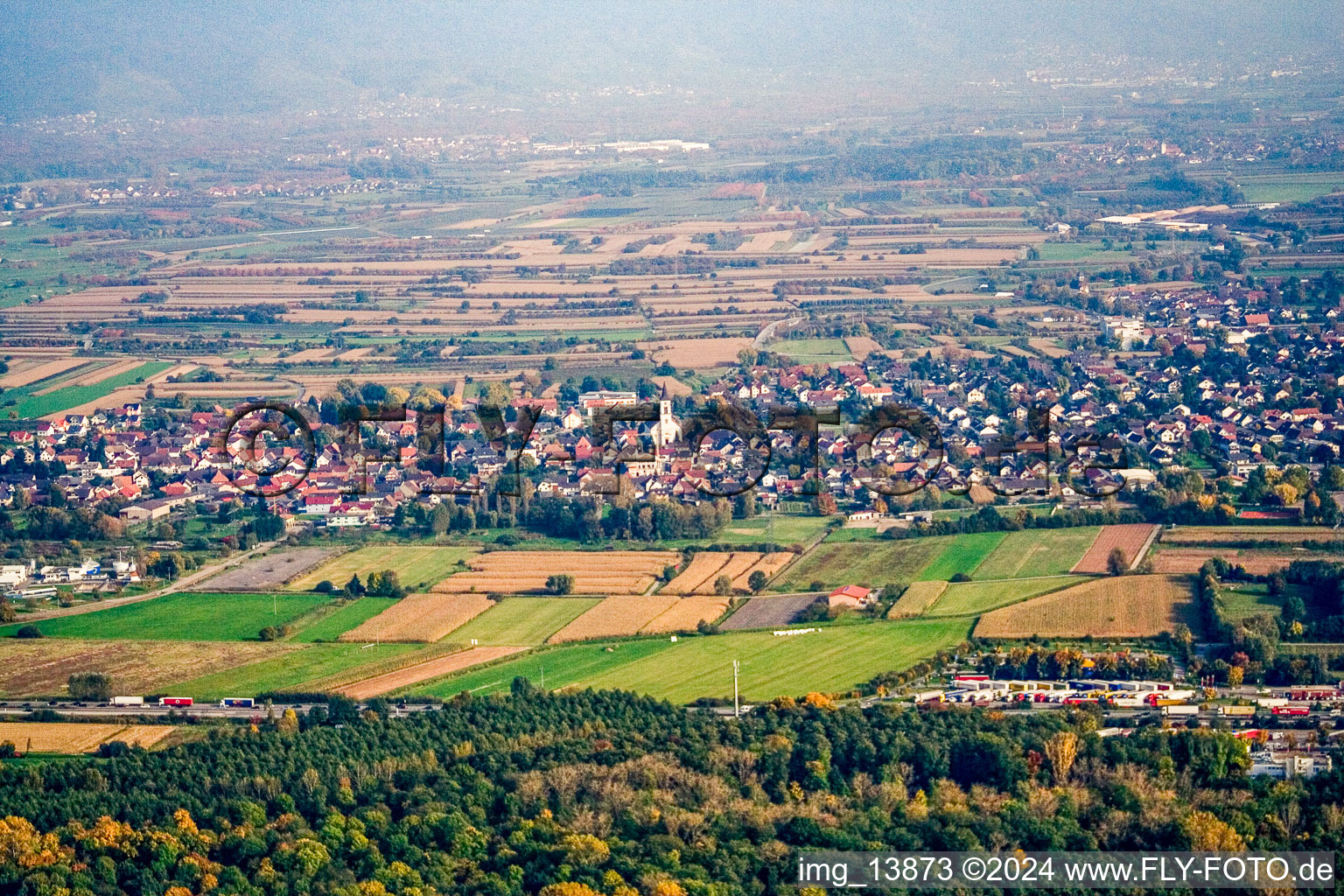 From the west in the district Urloffen in Appenweier in the state Baden-Wuerttemberg, Germany