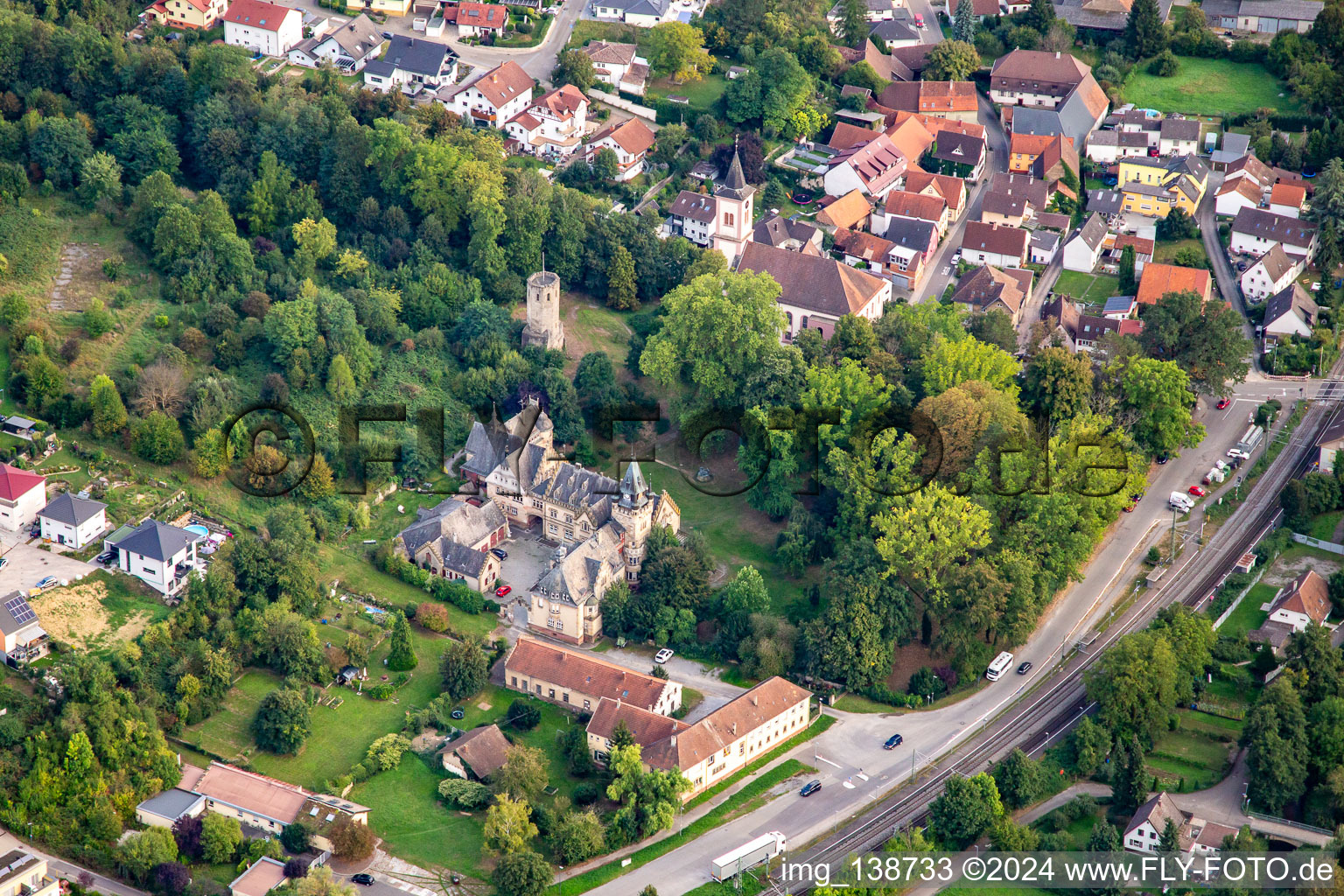 Aerial view of Black Dog Owner Nadine Schwarz in Gondelsheim in the state Baden-Wuerttemberg, Germany