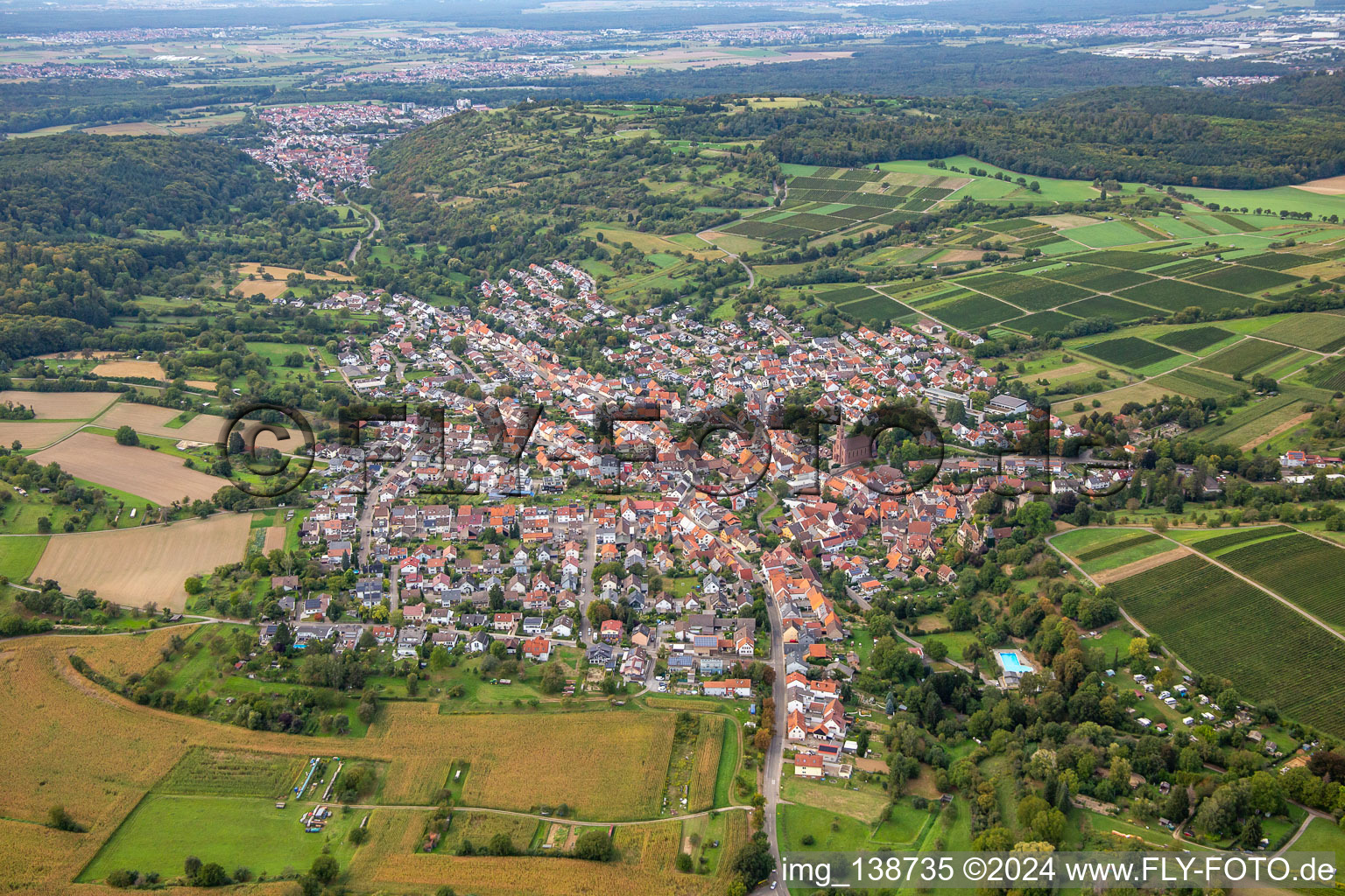 From the southeast in the district Obergrombach in Bruchsal in the state Baden-Wuerttemberg, Germany