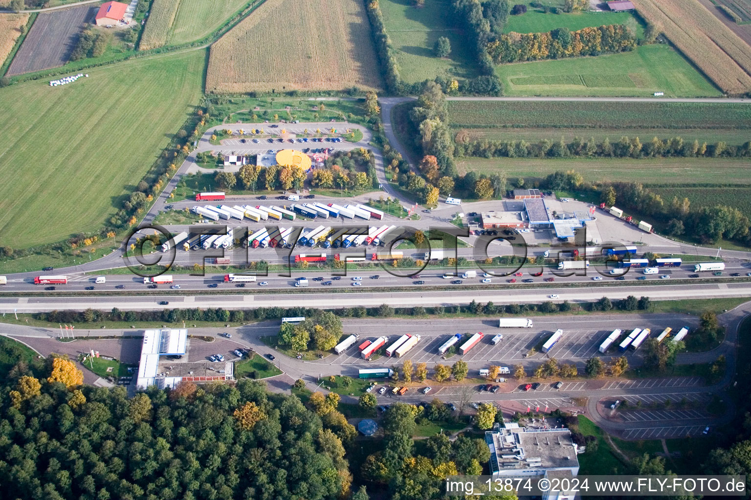 Motorway service area on the edge of the course of BAB highway RENCHTAL in Appenweier in the state Baden-Wurttemberg