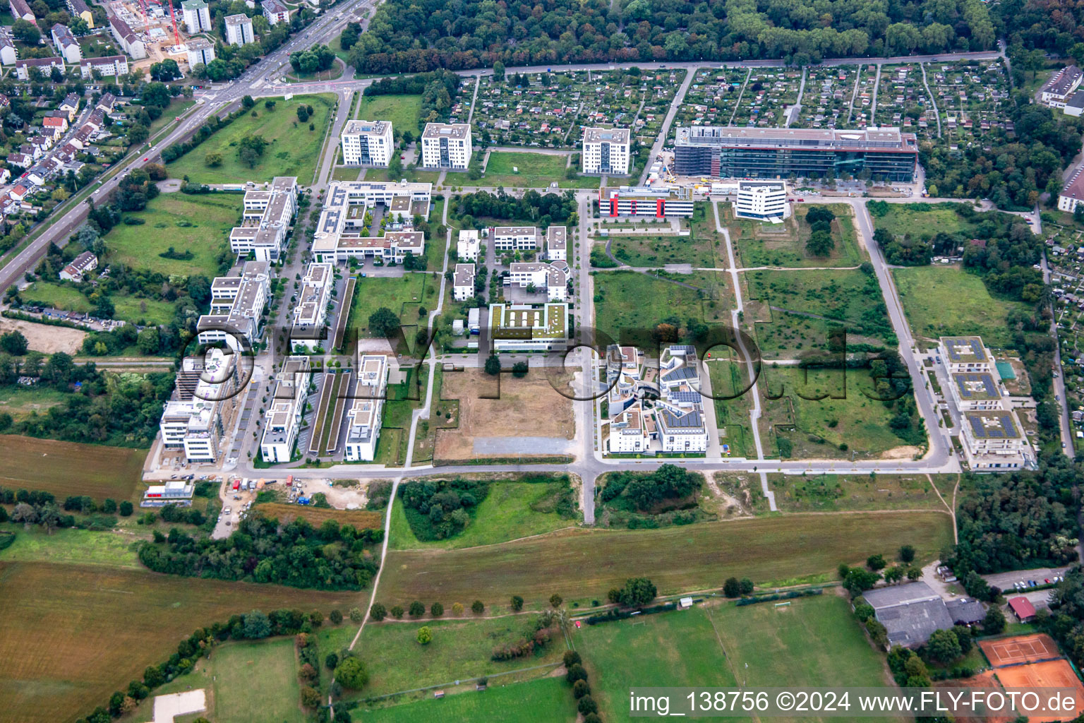 Drone recording of Technology Park Karlsruhe in the district Rintheim in Karlsruhe in the state Baden-Wuerttemberg, Germany