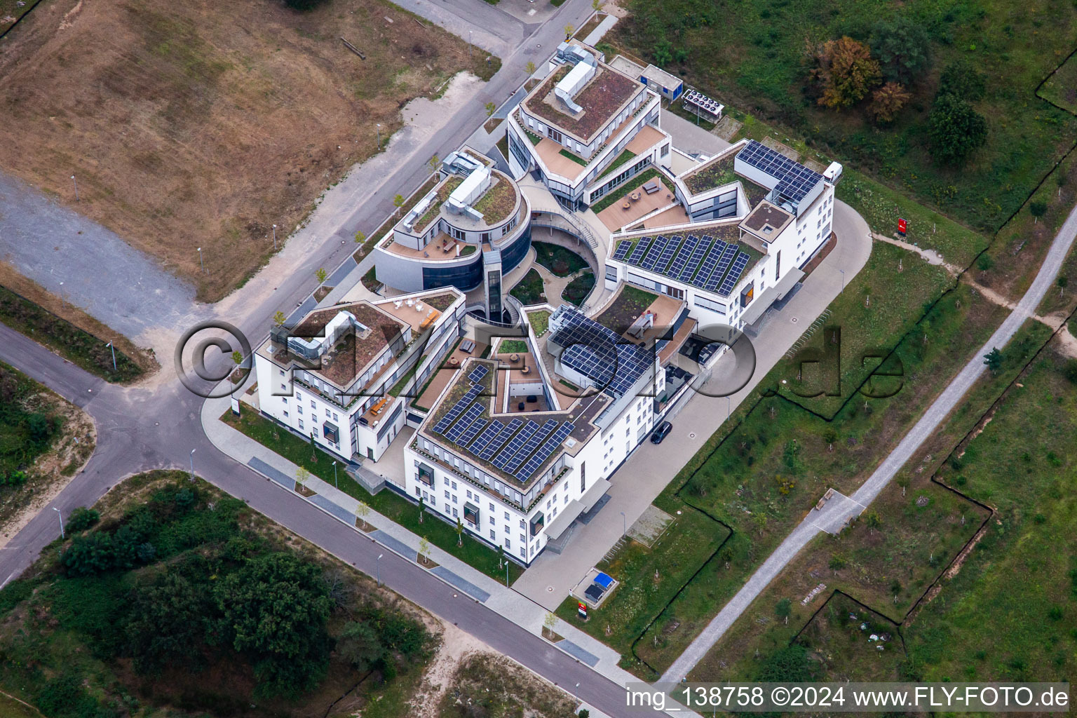 Aerial view of LTC - Linder Technology Campus in the district Rintheim in Karlsruhe in the state Baden-Wuerttemberg, Germany