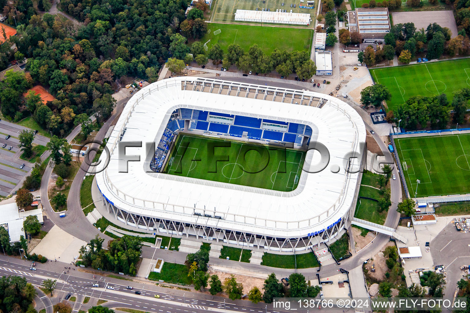 Completed BBBank Stadium Wildpark of Karlsruher Sport-Club eV in the district Innenstadt-Ost in Karlsruhe in the state Baden-Wuerttemberg, Germany from above