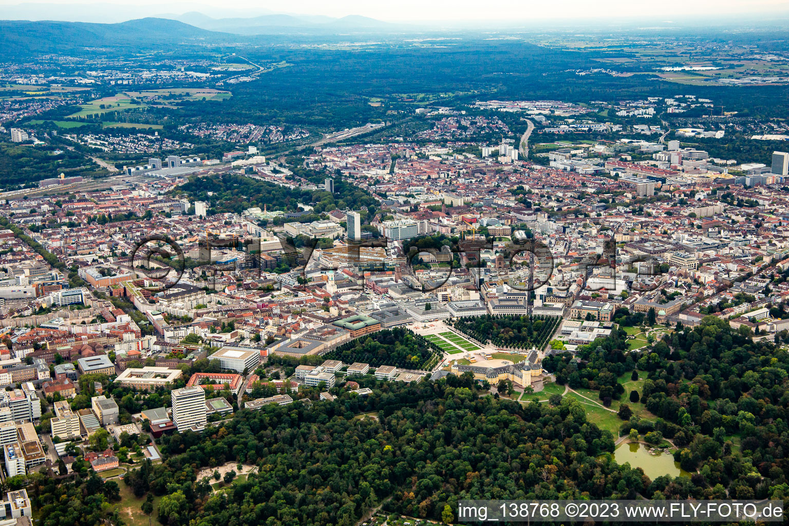 Castle Square in the district Innenstadt-West in Karlsruhe in the state Baden-Wuerttemberg, Germany out of the air