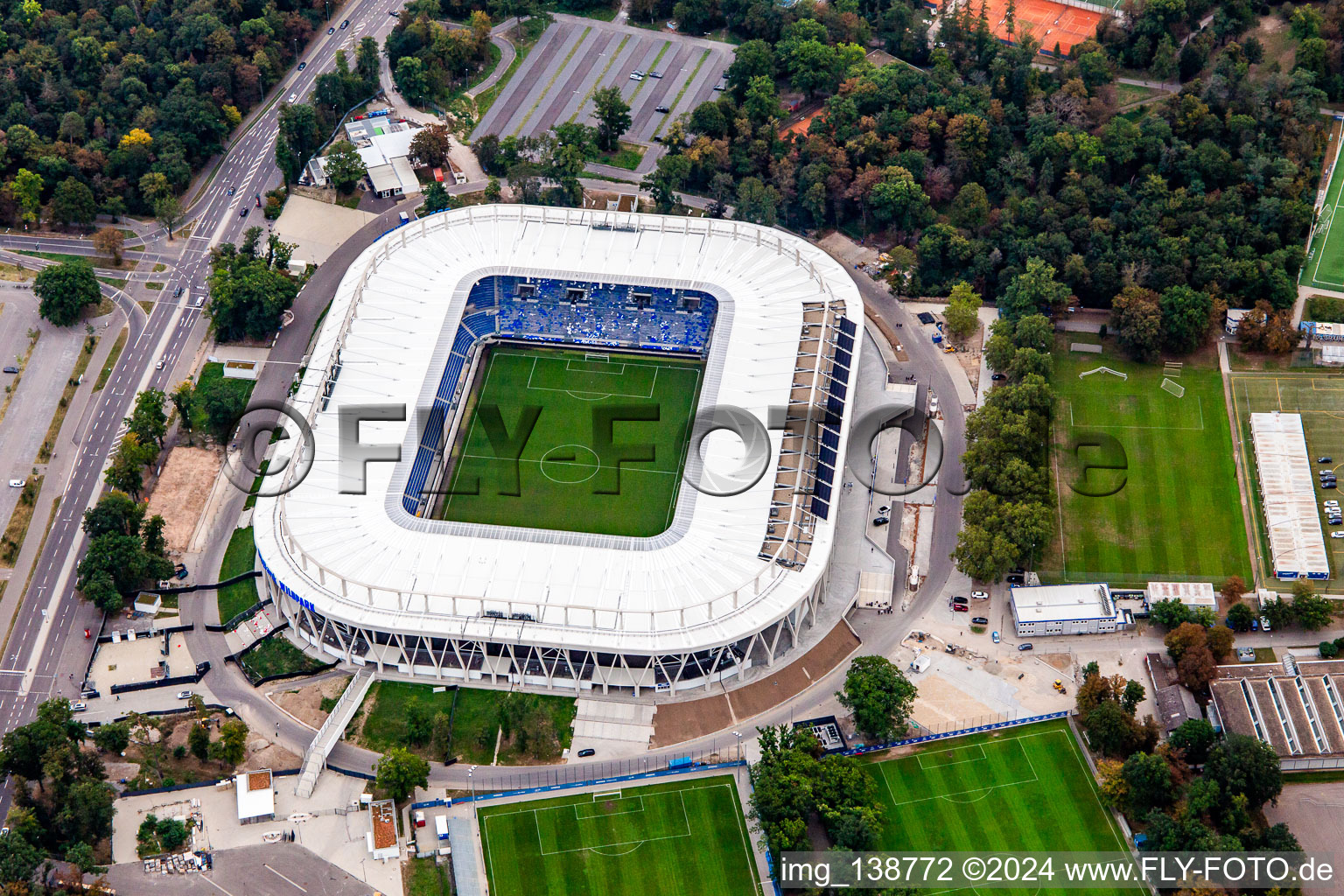 Completed BBBank Stadium Wildpark of the Karlsruher Sport-Club eV in the district Innenstadt-Ost in Karlsruhe in the state Baden-Wuerttemberg, Germany out of the air