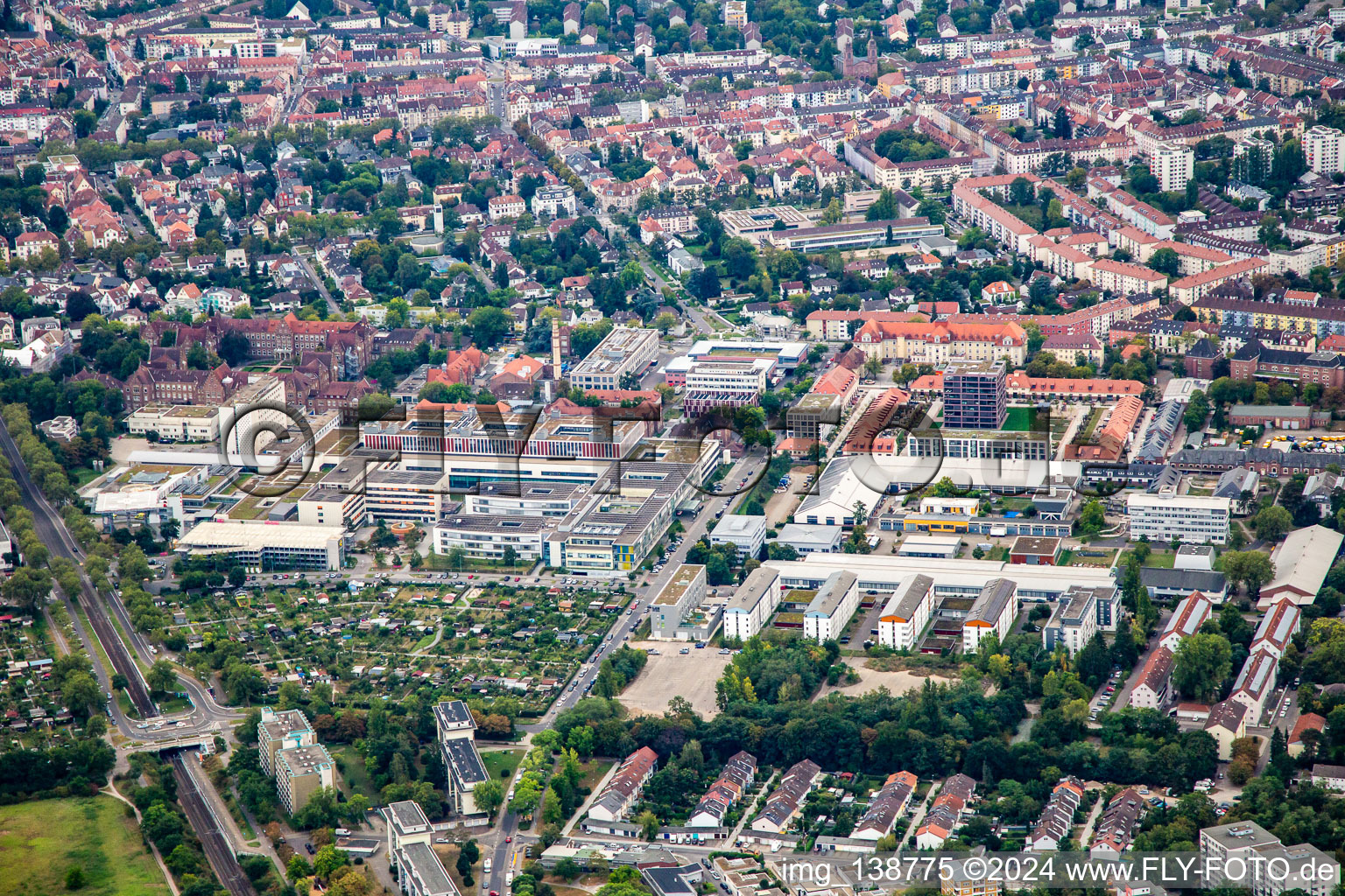 Aerial photograpy of Municipal Hospital Karlsruhe in the district Nordweststadt in Karlsruhe in the state Baden-Wuerttemberg, Germany