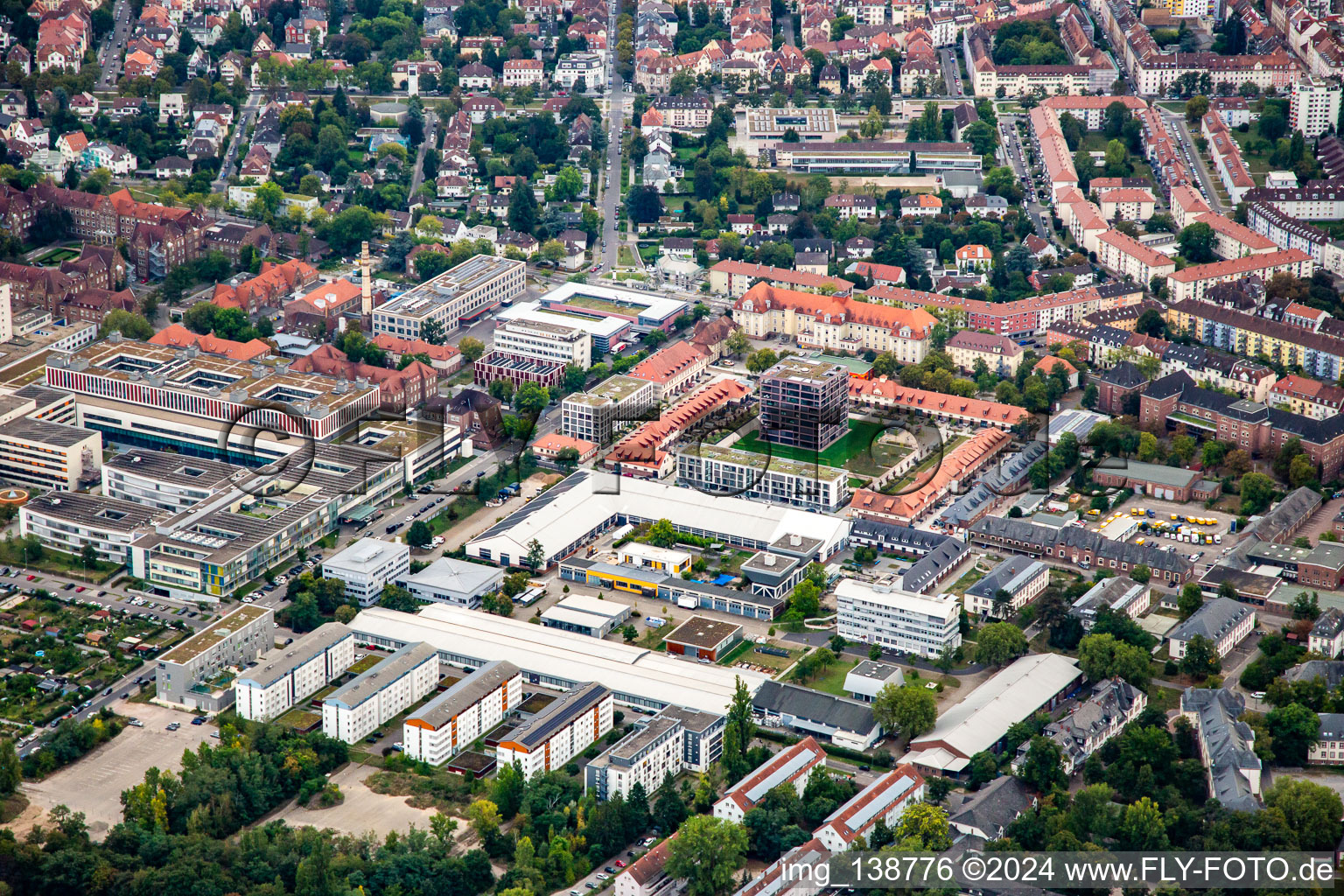 Oblique view of Municipal Hospital Karlsruhe in the district Nordweststadt in Karlsruhe in the state Baden-Wuerttemberg, Germany