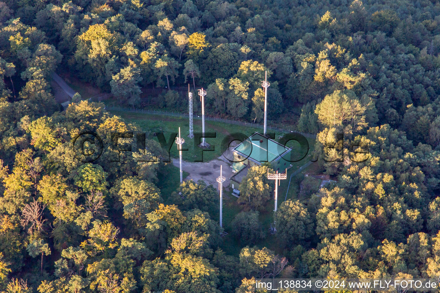 Aerial view of Radar antennas at the Col de Stiefelsberg in Cleebourg in the state Bas-Rhin, France