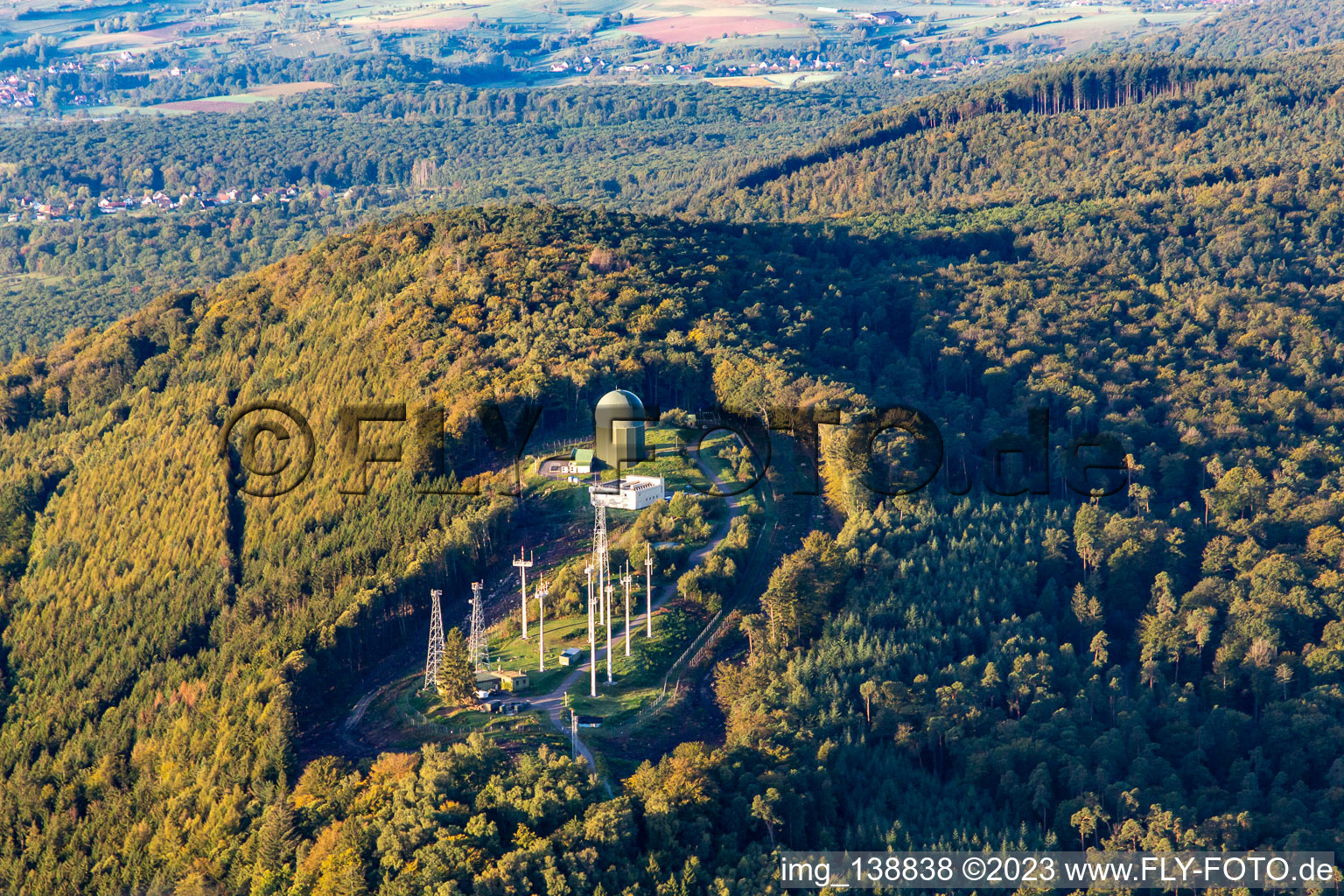 Radar antennas on Pfaffenschlick in Soultz-sous-Forêts in the state Bas-Rhin, France
