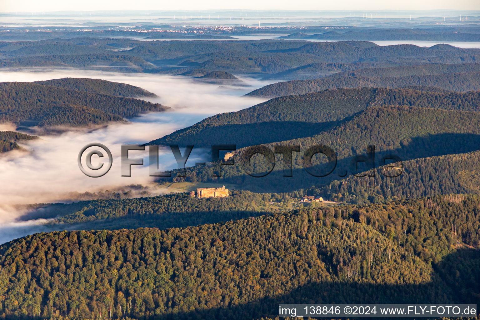 Steinbachtal under the morning mist in Lembach in the state Bas-Rhin, France