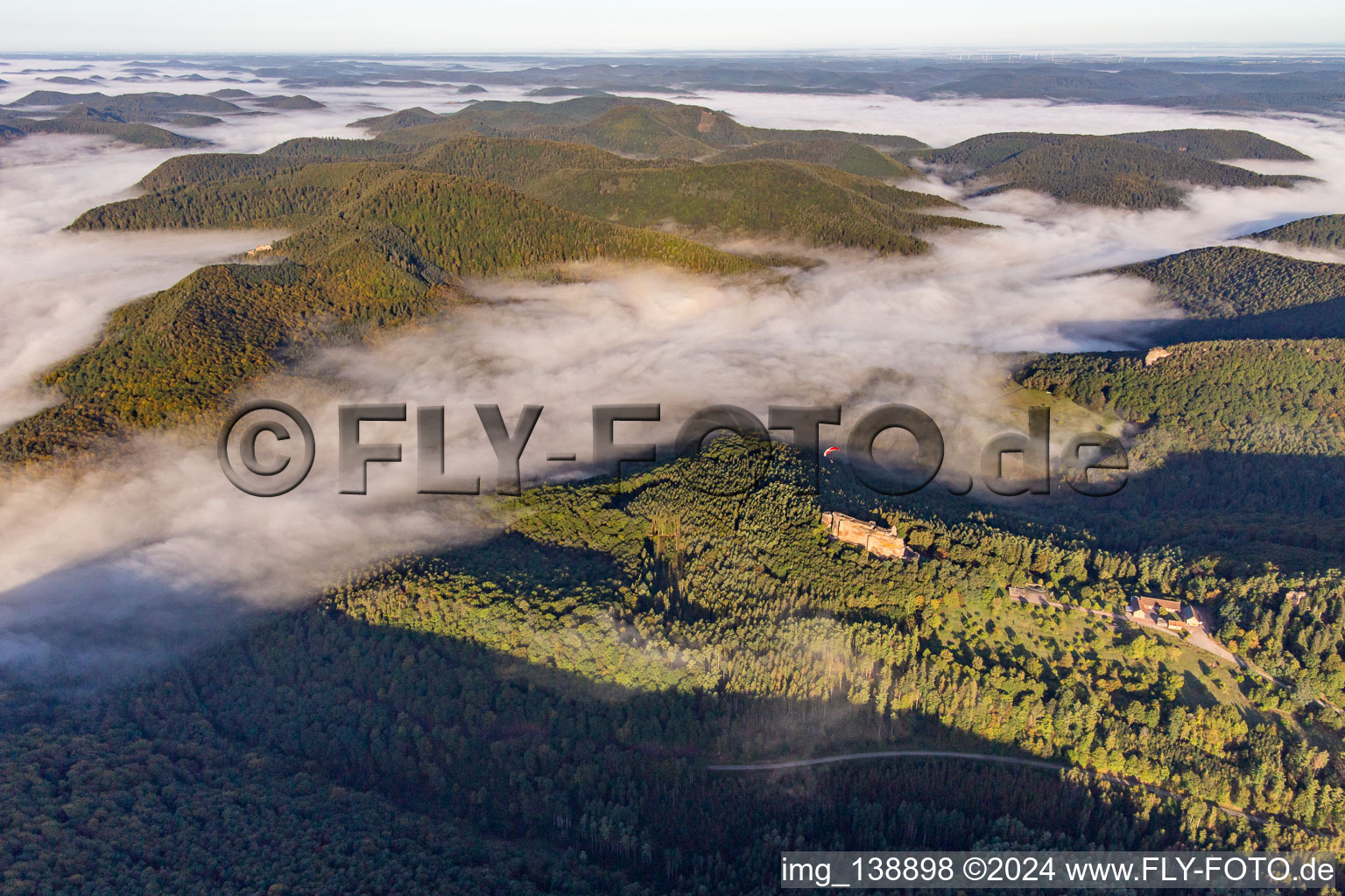 Bird's eye view of Château Fort de Fleckenstein in Lembach in the state Bas-Rhin, France