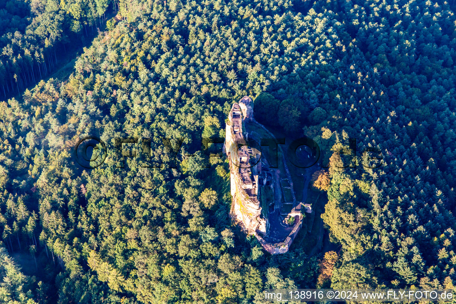 Château Fort de Fleckenstein in Lembach in the state Bas-Rhin, France from a drone