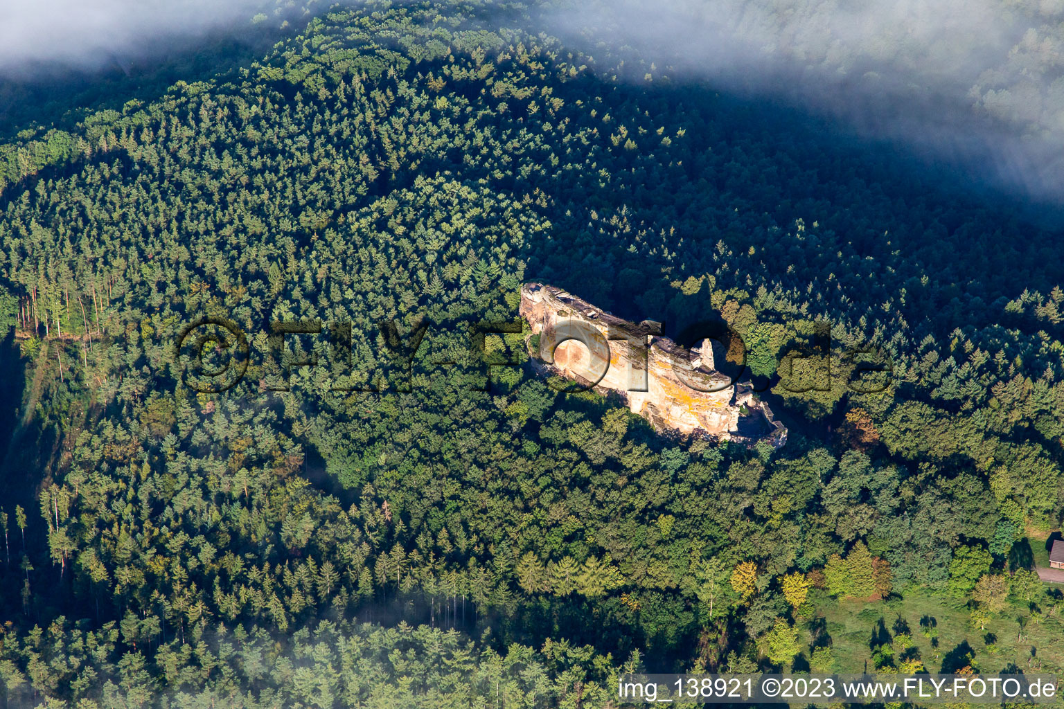 Château Fort de Fleckenstein in Lembach in the state Bas-Rhin, France seen from a drone