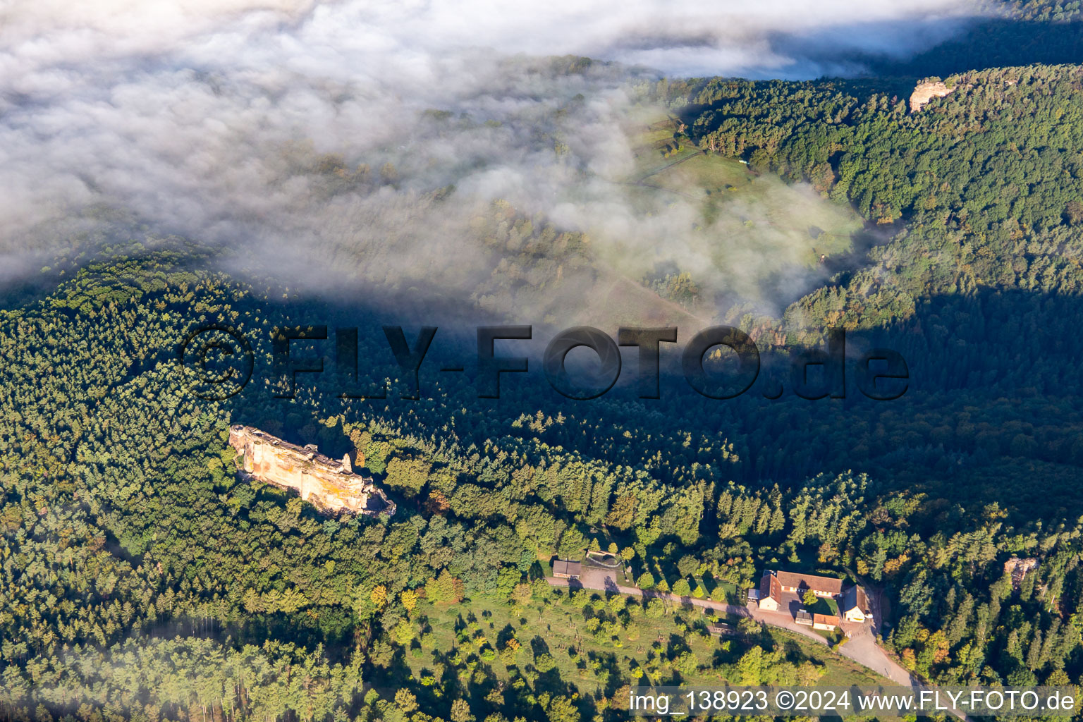 Aerial view of Château Fort de Fleckenstein in Lembach in the state Bas-Rhin, France