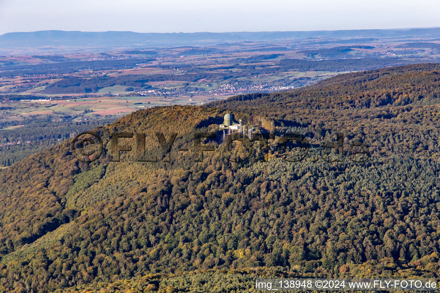 Oblique view of Radar antennas at Pfaffenschlick in Soultz-sous-Forêts in the state Bas-Rhin, France