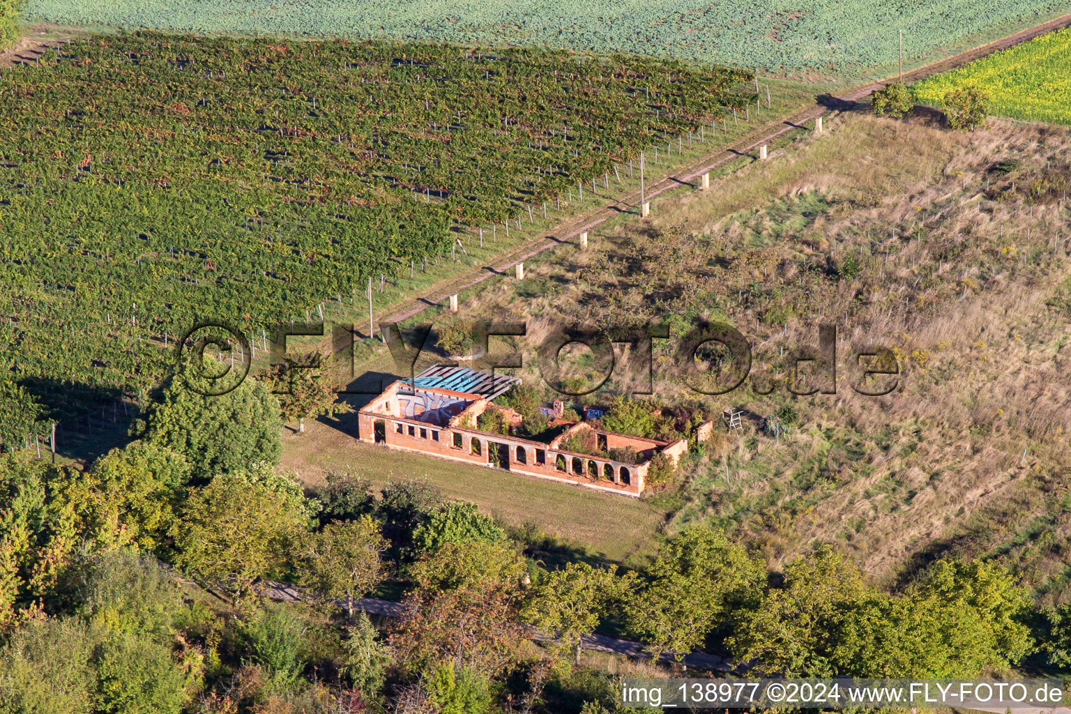 Aerial view of Ruined building in Barbelroth in the state Rhineland-Palatinate, Germany