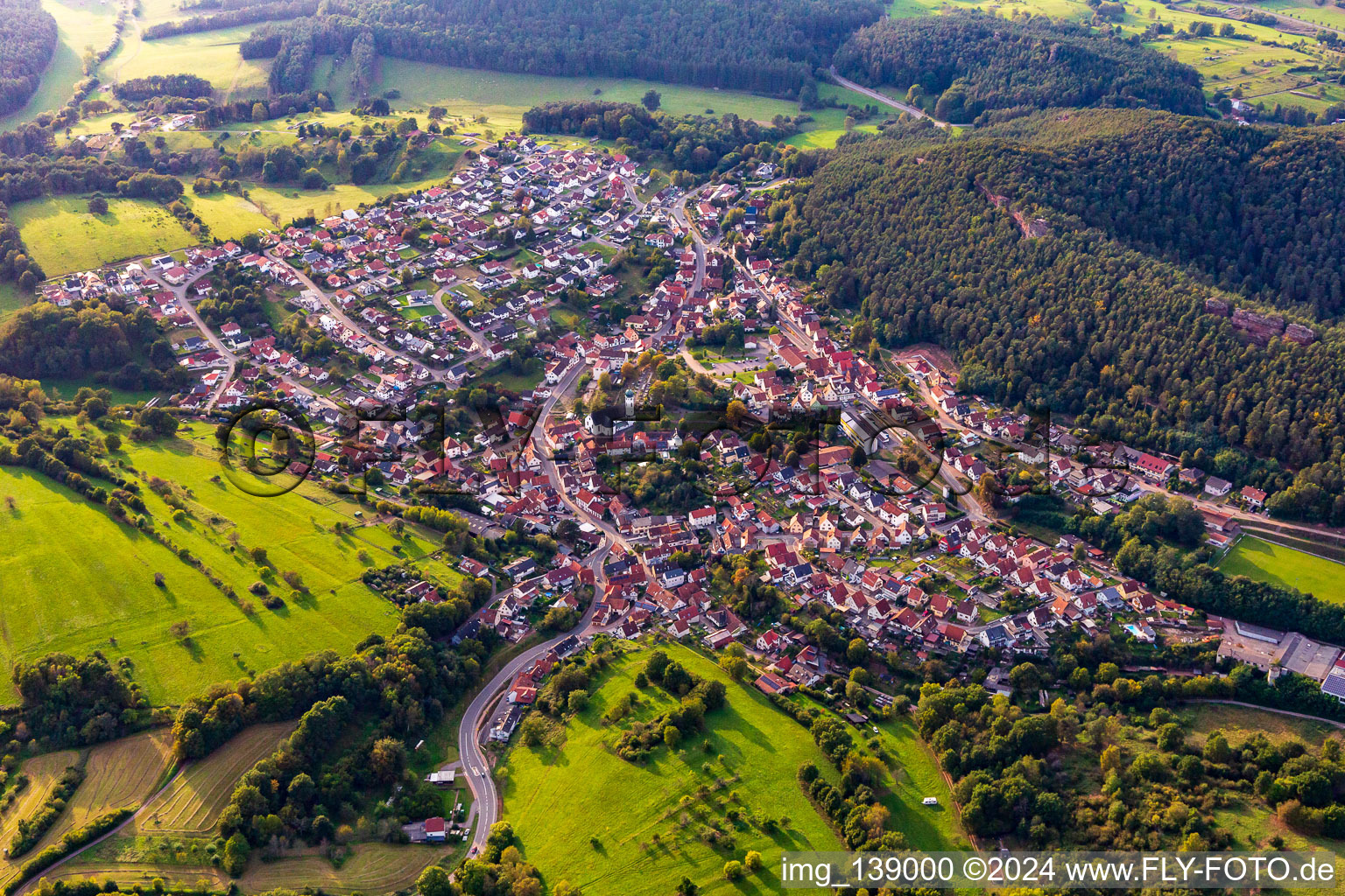 Busenberg in the state Rhineland-Palatinate, Germany from the drone perspective