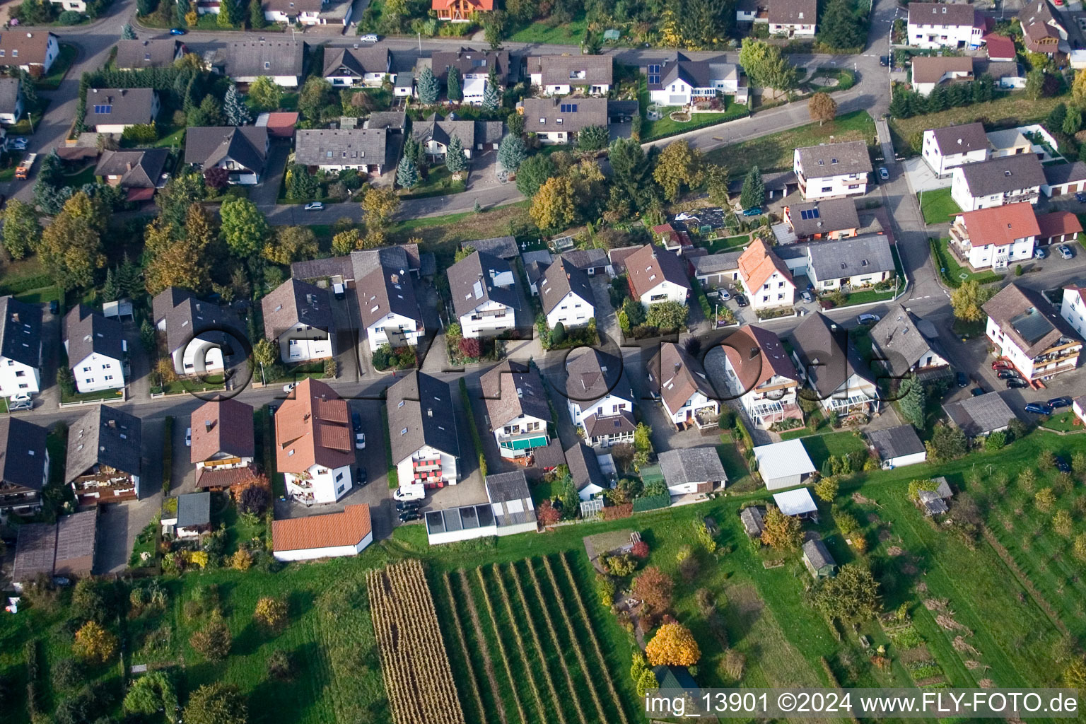 Oblique view of Runzweg in the district Urloffen in Appenweier in the state Baden-Wuerttemberg, Germany