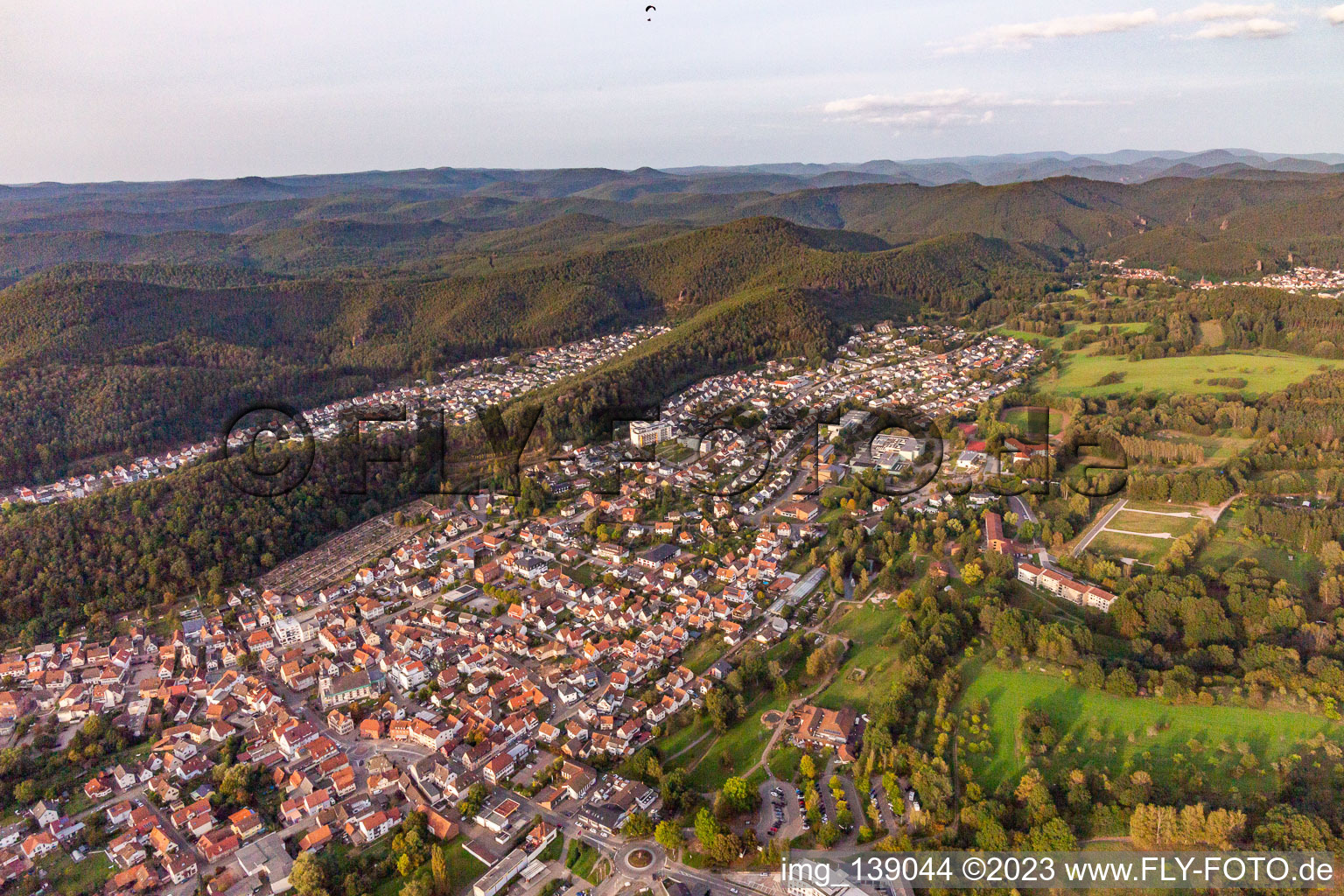 Aerial photograpy of From the south in Dahn in the state Rhineland-Palatinate, Germany