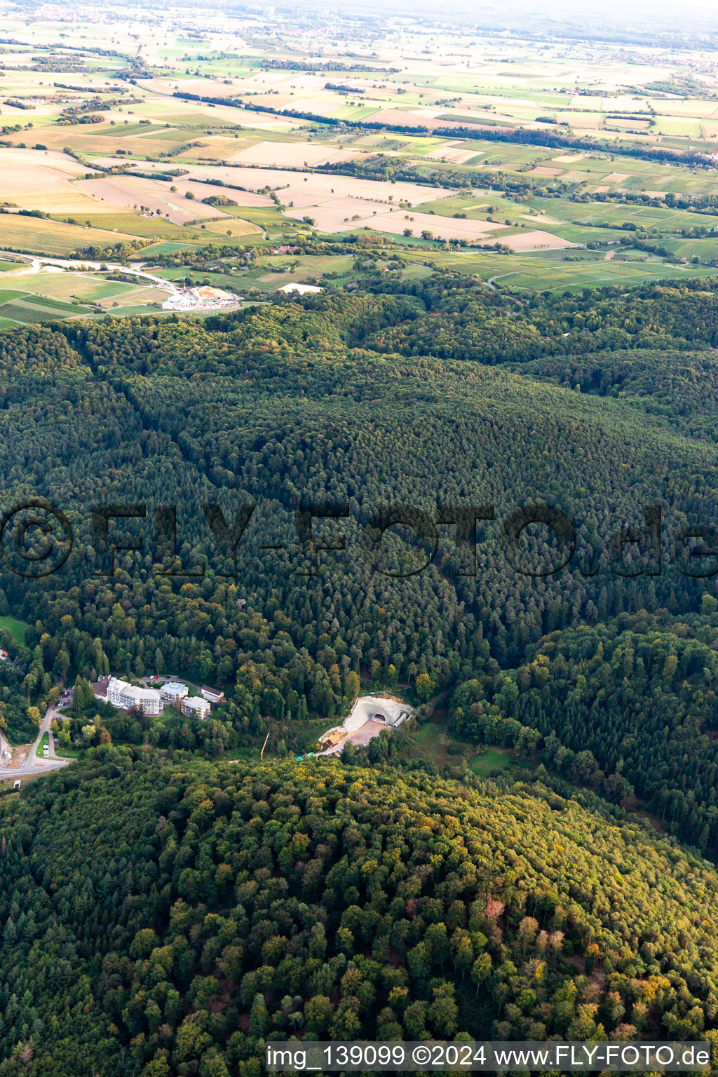 Oblique view of Tunnel portal construction site in Bad Bergzabern in the state Rhineland-Palatinate, Germany