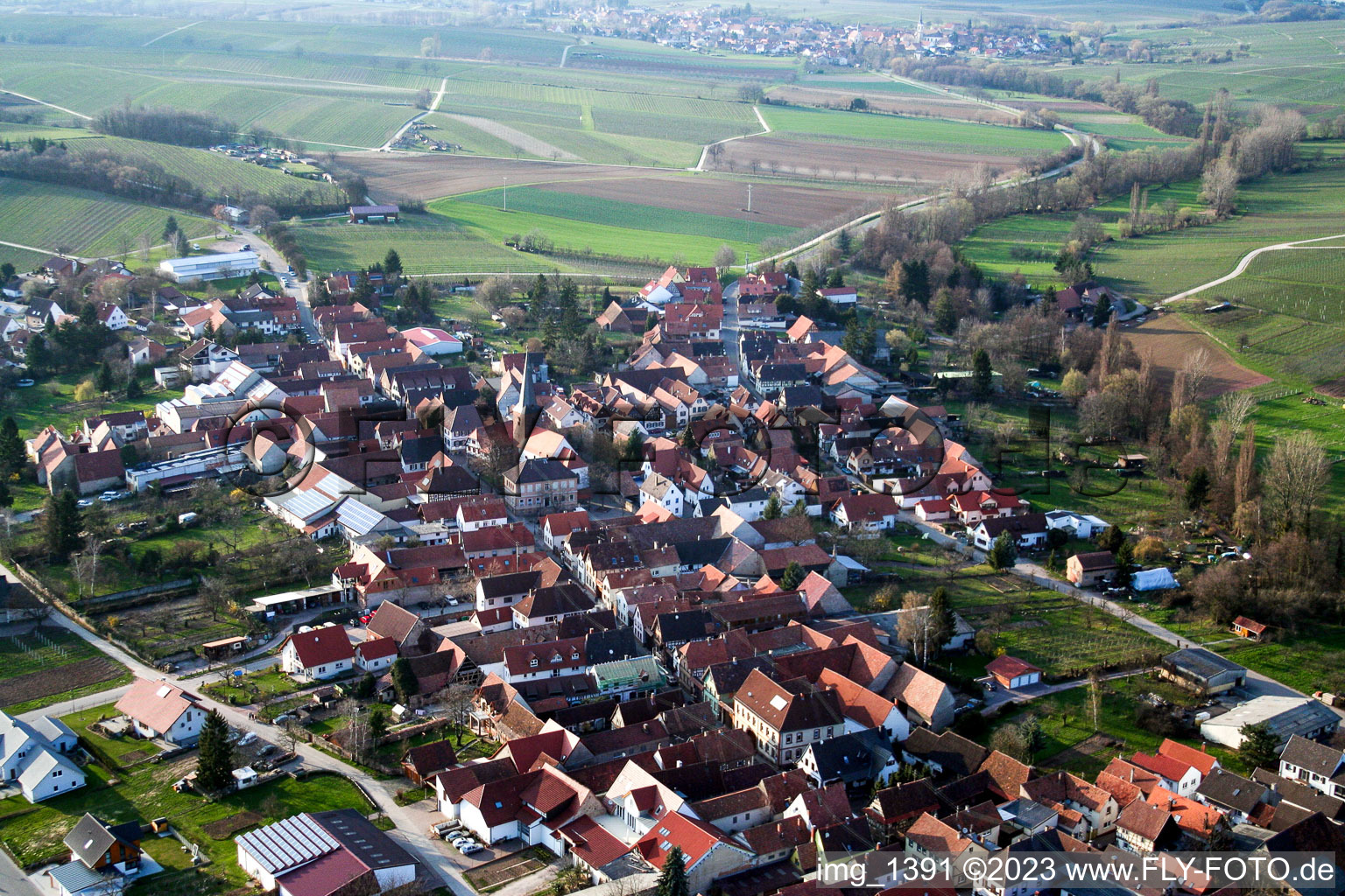 Aerial view of Sound in the district Appenhofen in Billigheim-Ingenheim in the state Rhineland-Palatinate, Germany