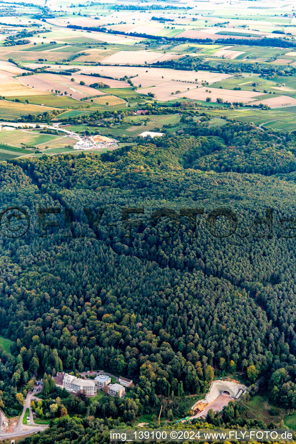 Tunnel portal construction site in Bad Bergzabern in the state Rhineland-Palatinate, Germany from above