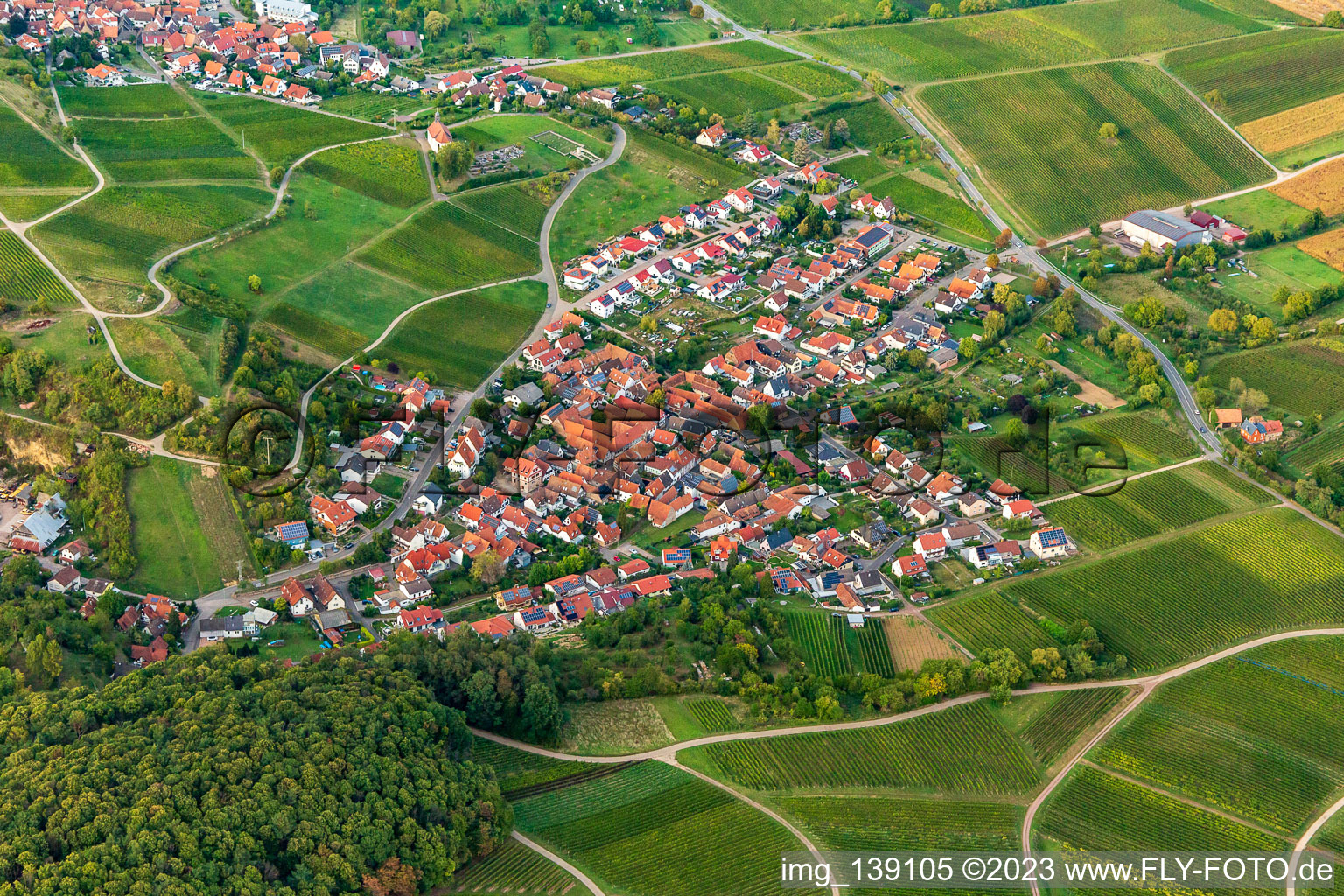 District Gleishorbach in Gleiszellen-Gleishorbach in the state Rhineland-Palatinate, Germany seen from a drone