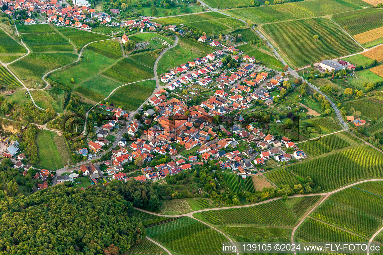 District Gleishorbach in Gleiszellen-Gleishorbach in the state Rhineland-Palatinate, Germany seen from a drone