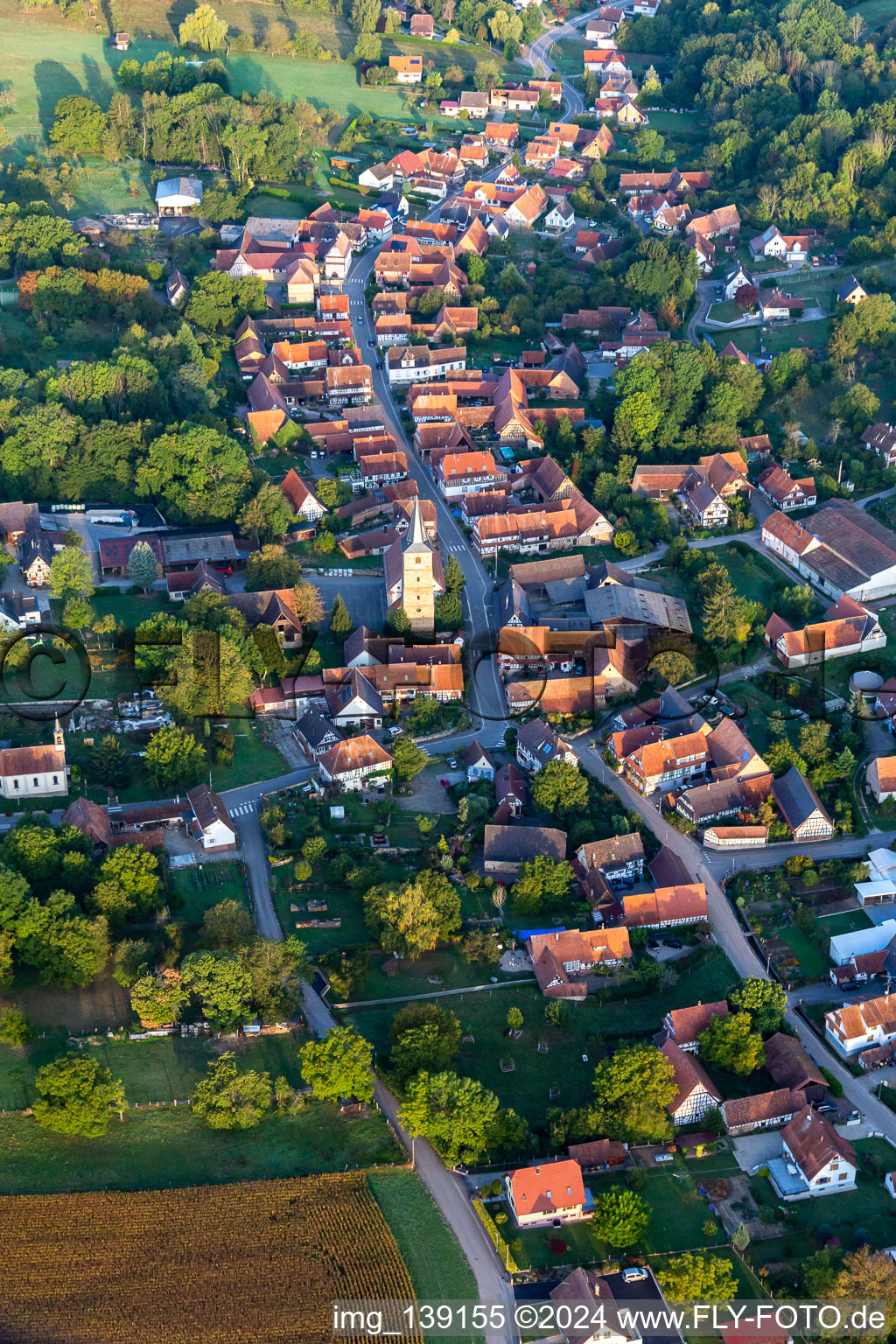 Drachenbronn-Birlenbach in the state Bas-Rhin, France viewn from the air