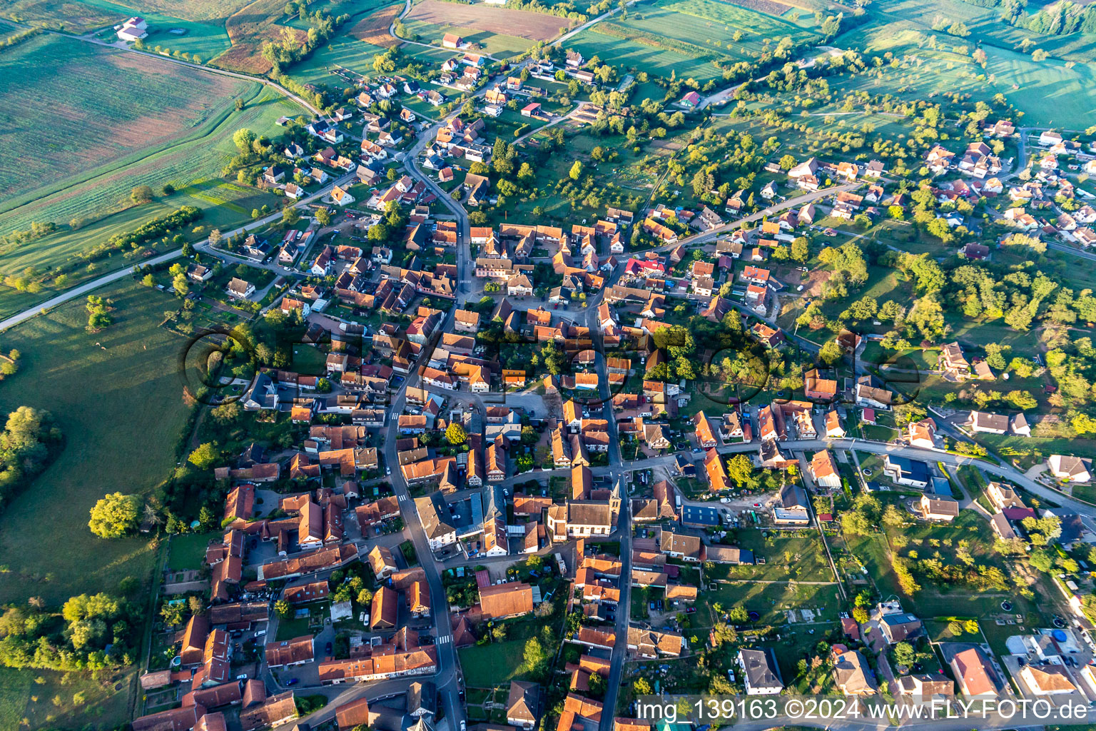 Gœrsdorf in the state Bas-Rhin, France viewn from the air