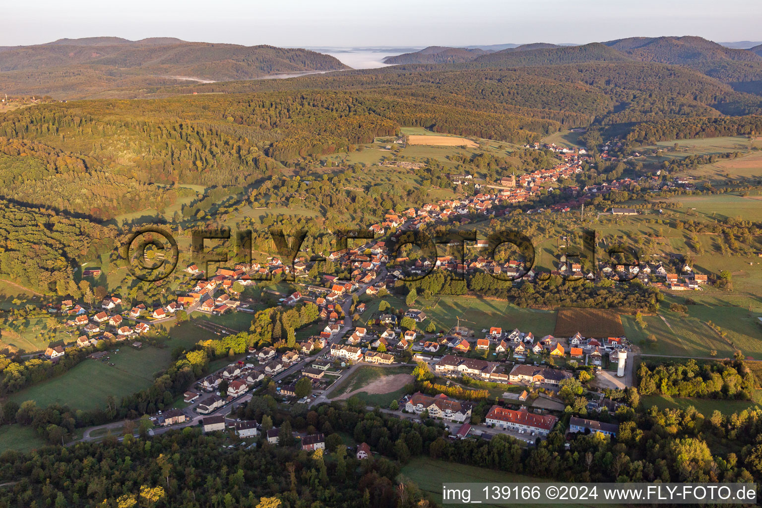 Langensoultzbach in the state Bas-Rhin, France from above