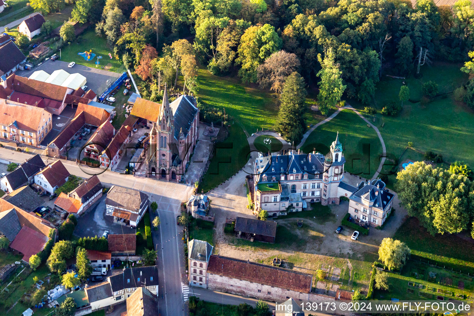 Oblique view of Château de Froeschwiller in Frœschwiller in the state Bas-Rhin, France