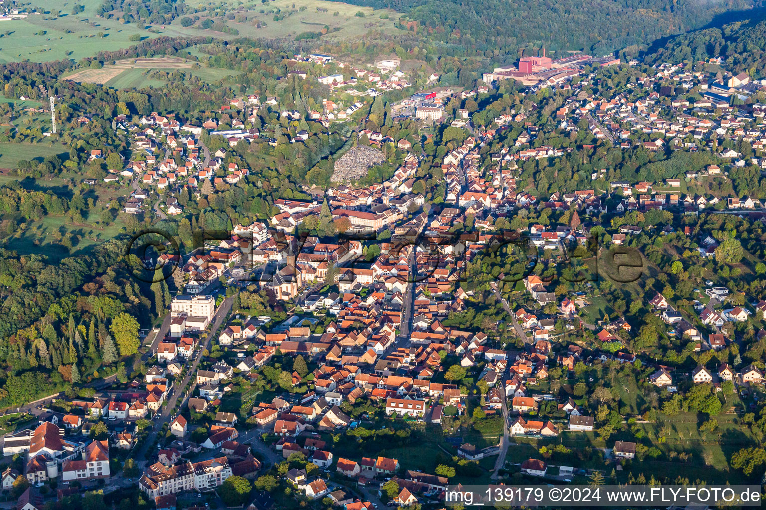 Oblique view of Niederbronn-les-Bains in the state Bas-Rhin, France