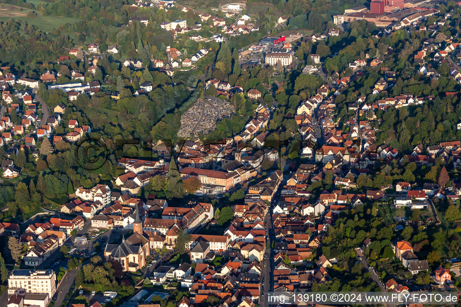 Niederbronn-les-Bains in the state Bas-Rhin, France from above