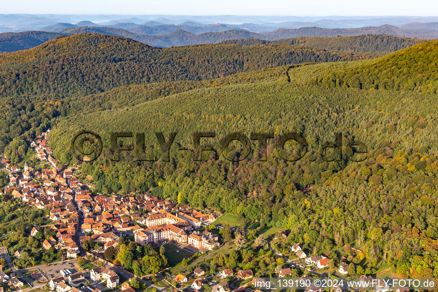 Aerial view of From northeast in Oberbronn in the state Bas-Rhin, France