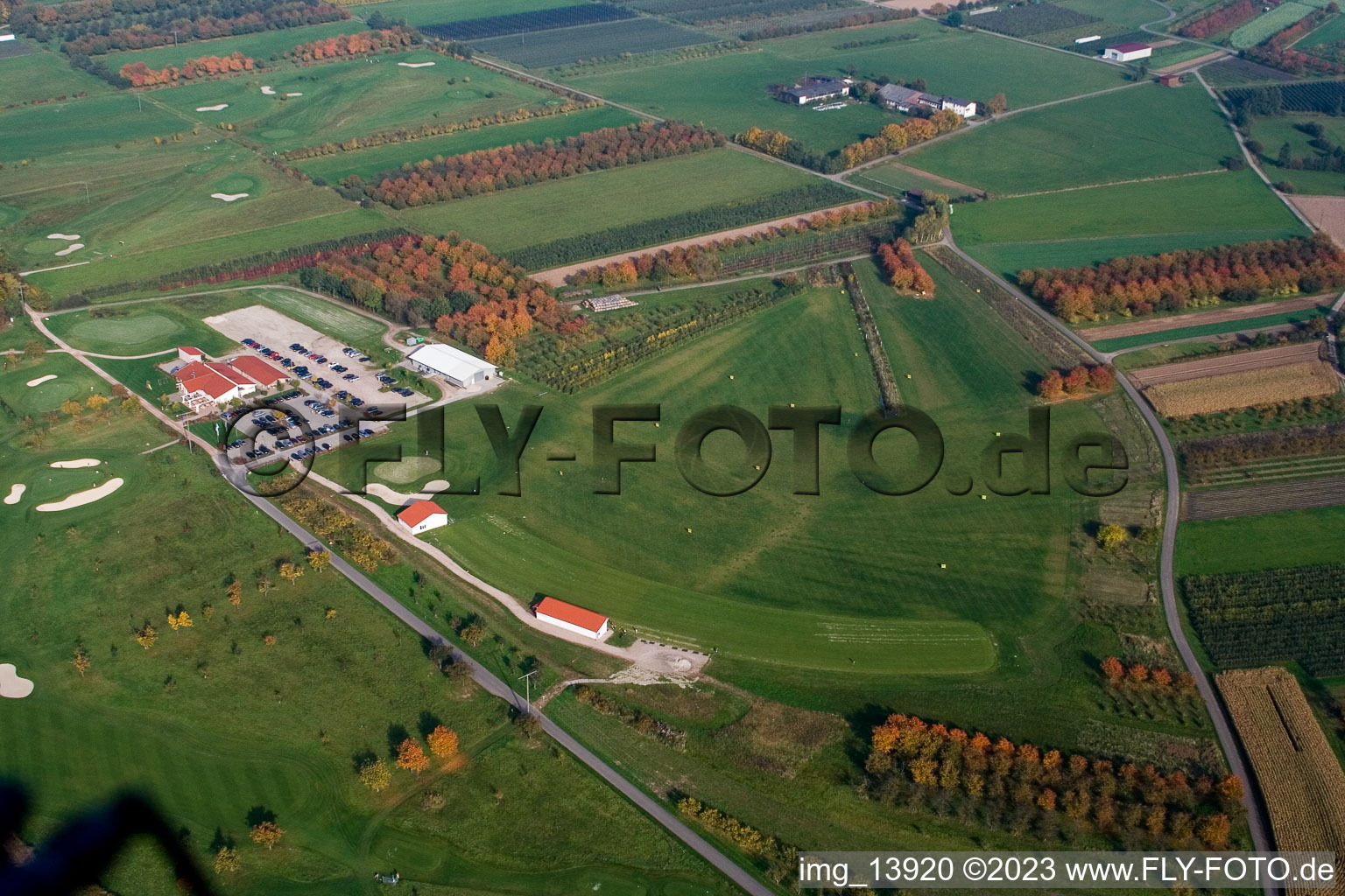 Golf club Urloffen eV in the district Urloffen in Appenweier in the state Baden-Wuerttemberg, Germany from the drone perspective