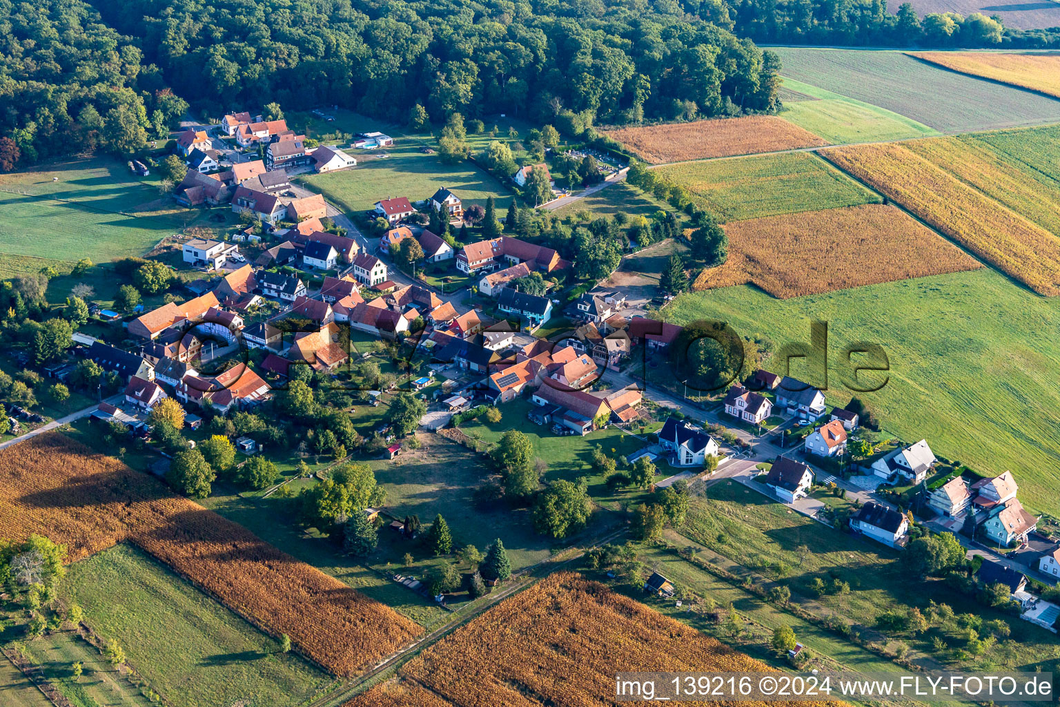 Merkwiller-Pechelbronn in the state Bas-Rhin, France viewn from the air