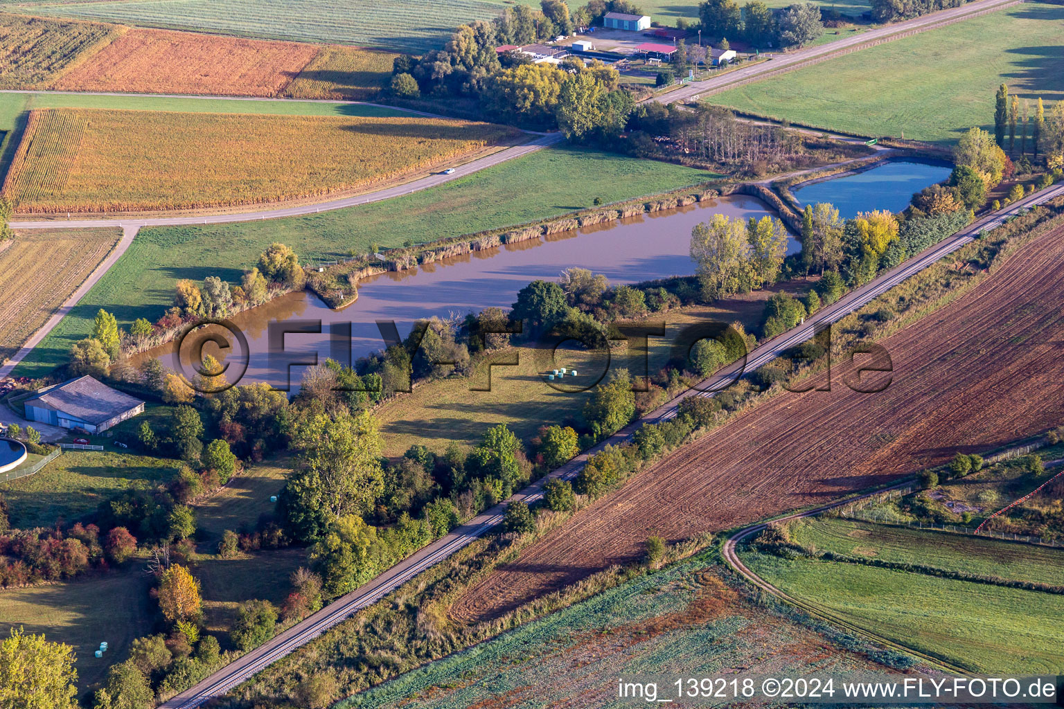 Pond at the sewage treatment plant in Kutzenhausen in the state Bas-Rhin, France