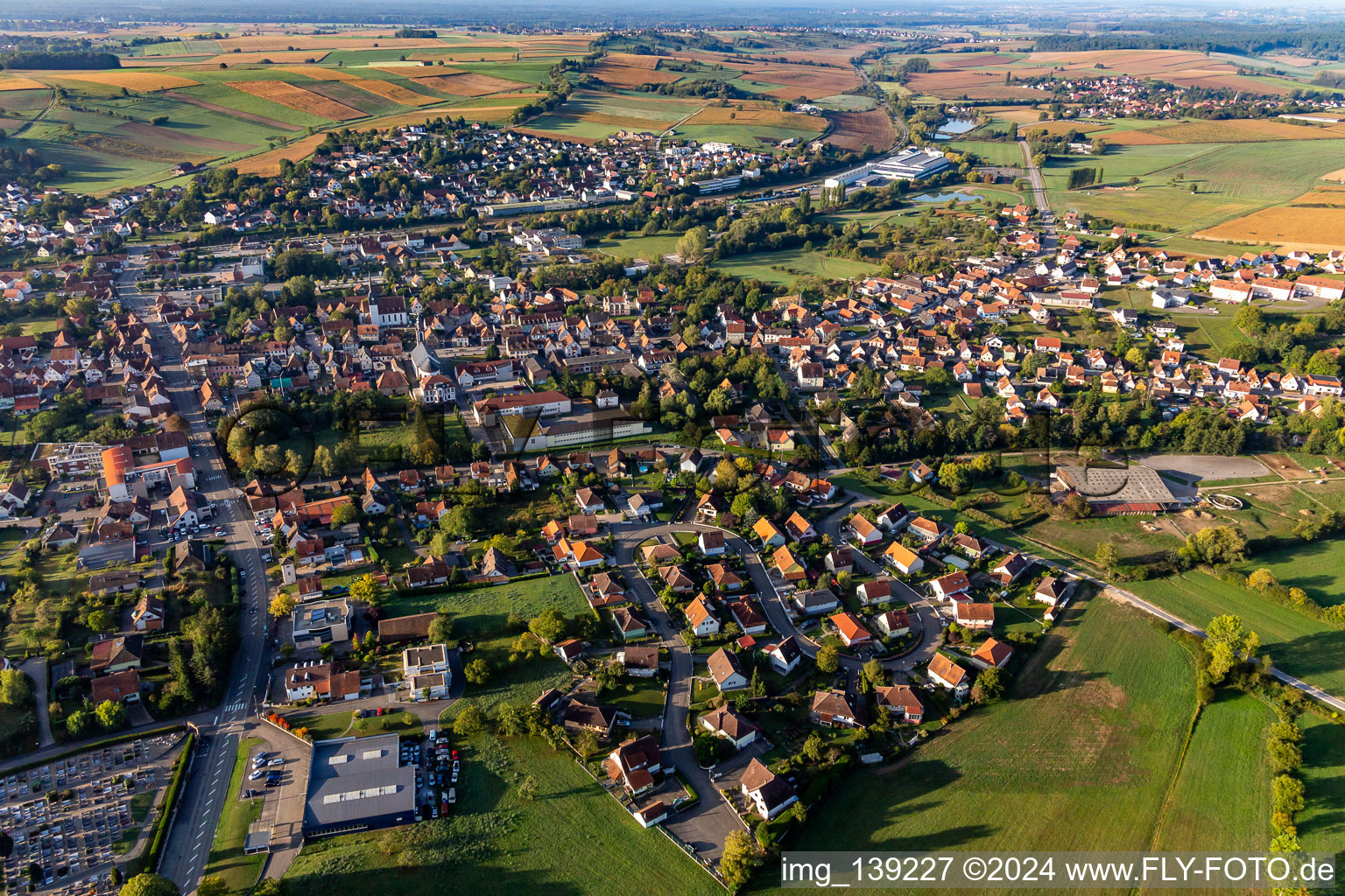 Soultz-sous-Forêts in the state Bas-Rhin, France seen from a drone