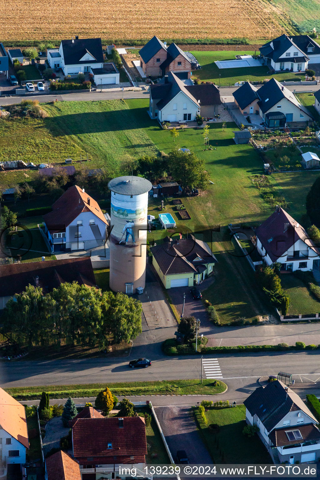 Water tower with painting in Schœnenbourg in the state Bas-Rhin, France