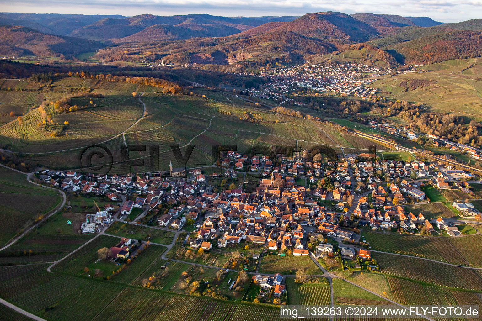 From the southeast in Birkweiler in the state Rhineland-Palatinate, Germany