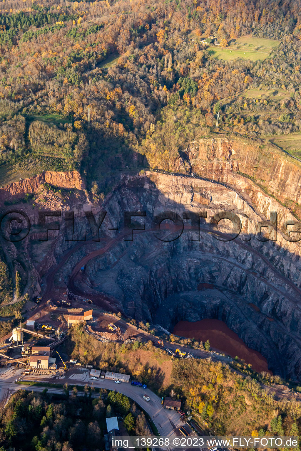Aerial view of Quarry Albersweiler Basalt AG in Albersweiler in the state Rhineland-Palatinate, Germany